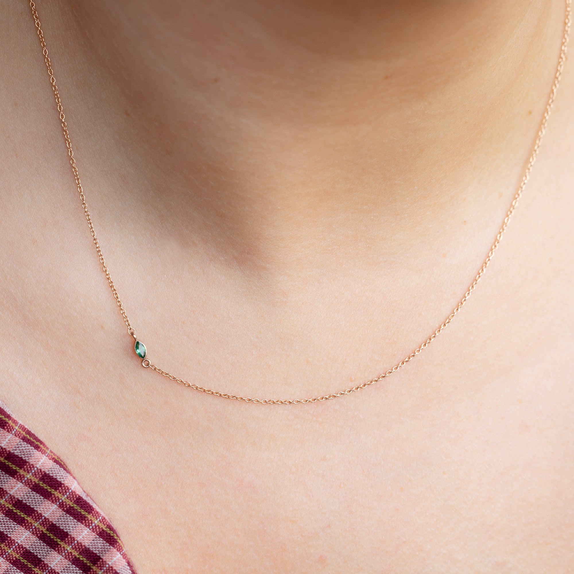 Alexis Russell Necklaces The Teensy Emerald Necklace | Yellow or Rose Gold