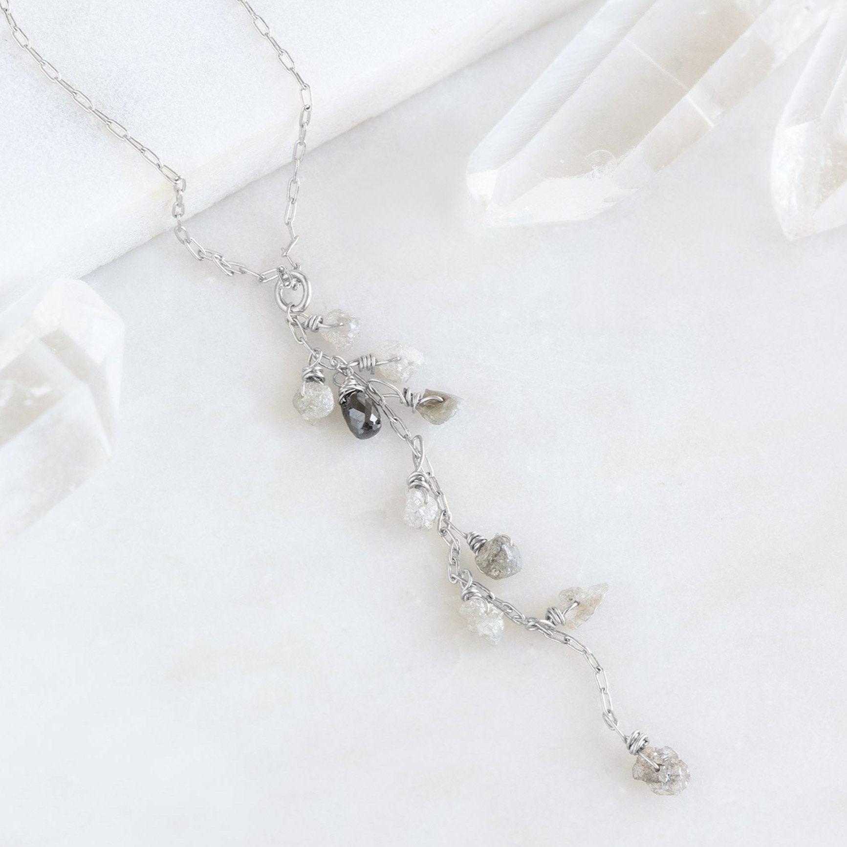 Alexis Russell Necklaces The Rough Grey Diamond Cascade Necklace | Yellow, Rose or Sterling Silver