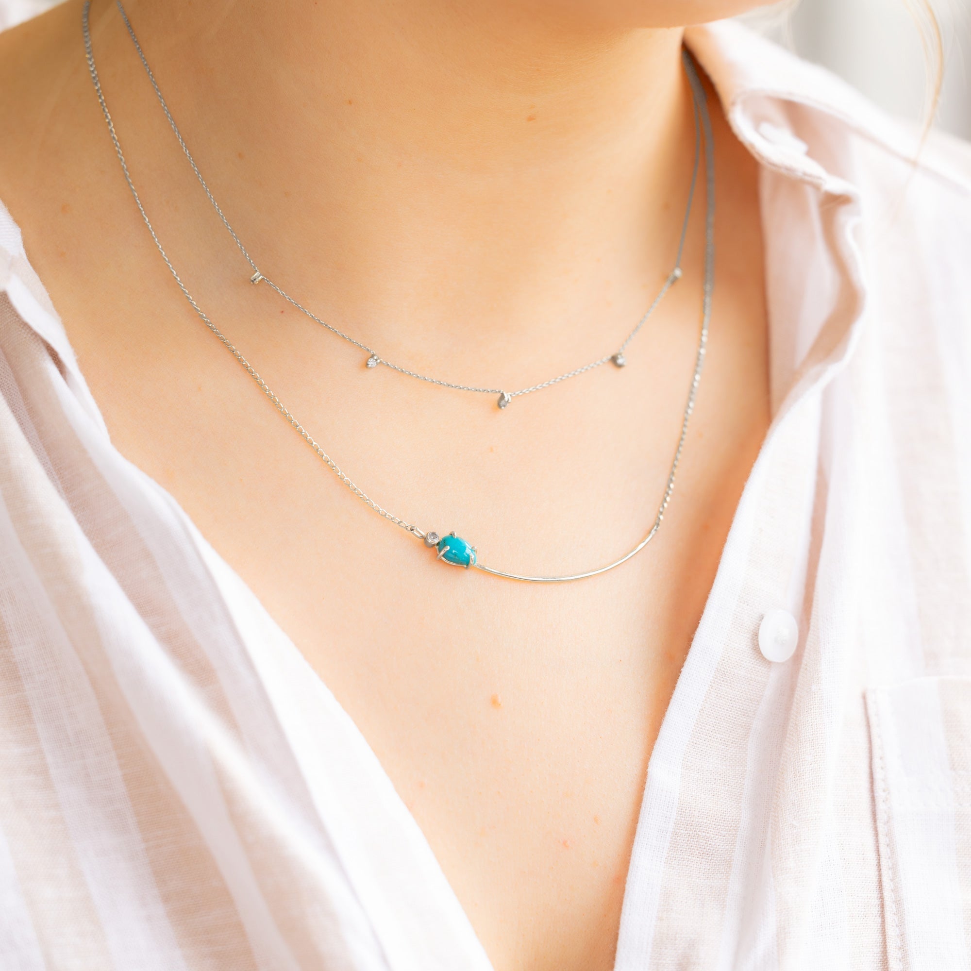 Alexis Russell Necklaces The Asymmetrical Turquoise + Diamond Necklace | Sterling Silver