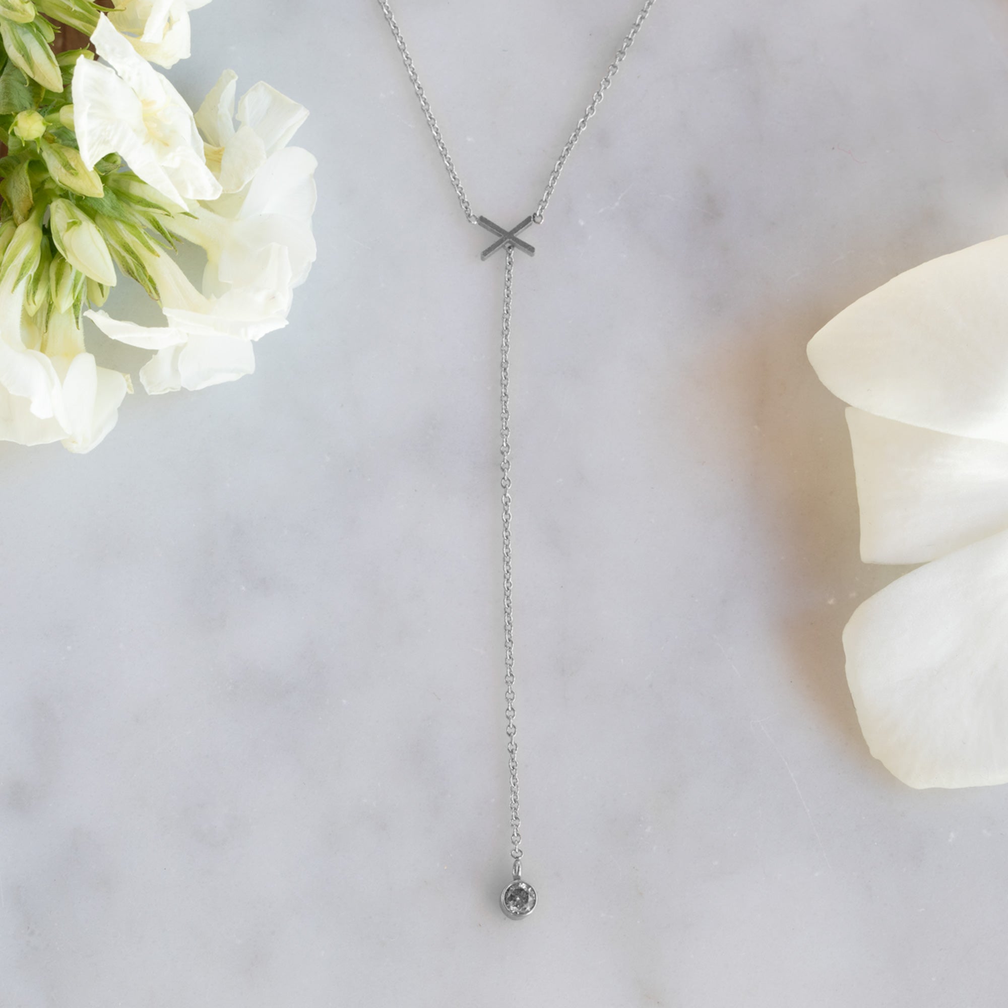 Alexis Russell Necklaces The XO' Salt and Pepper Diamond Lariat Necklace | Yellow, Rose or Sterling Silver