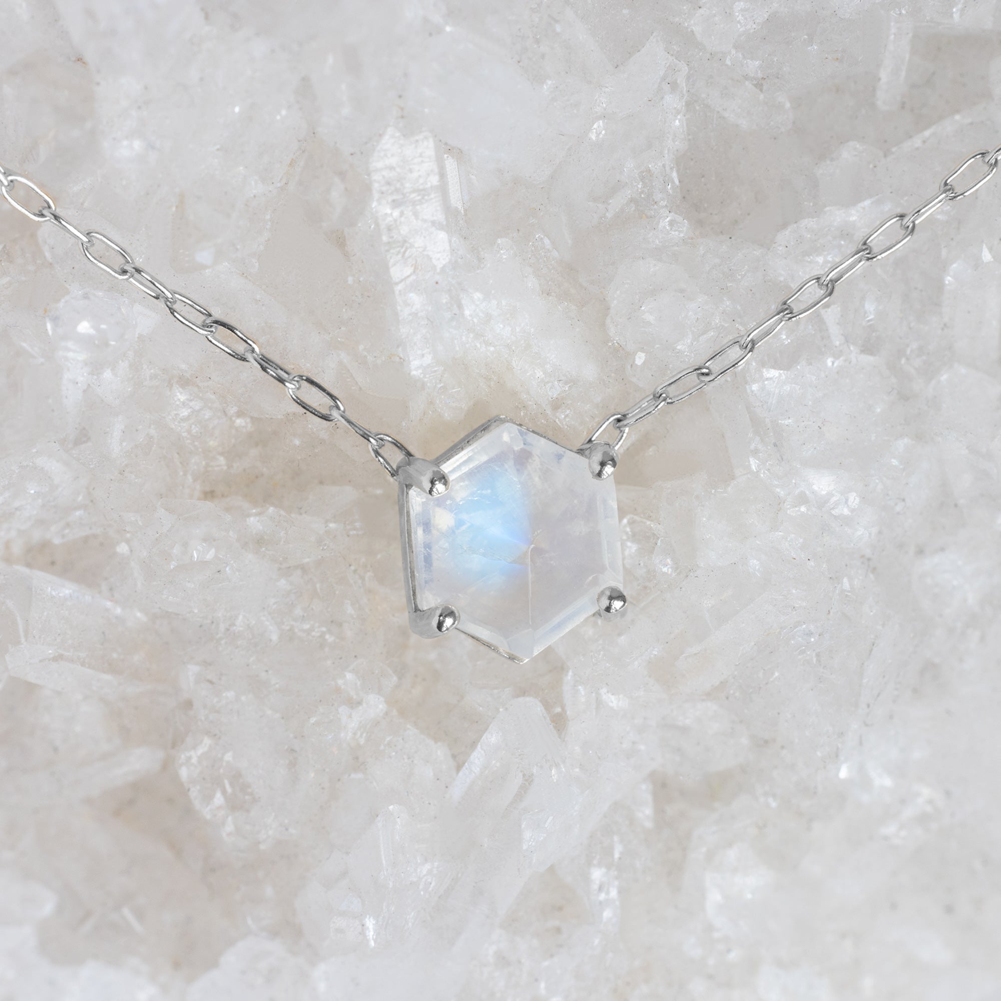 Alexis Russell Necklaces The Hexagon Moonstone Necklace | Yellow, Rose or Sterling Silver