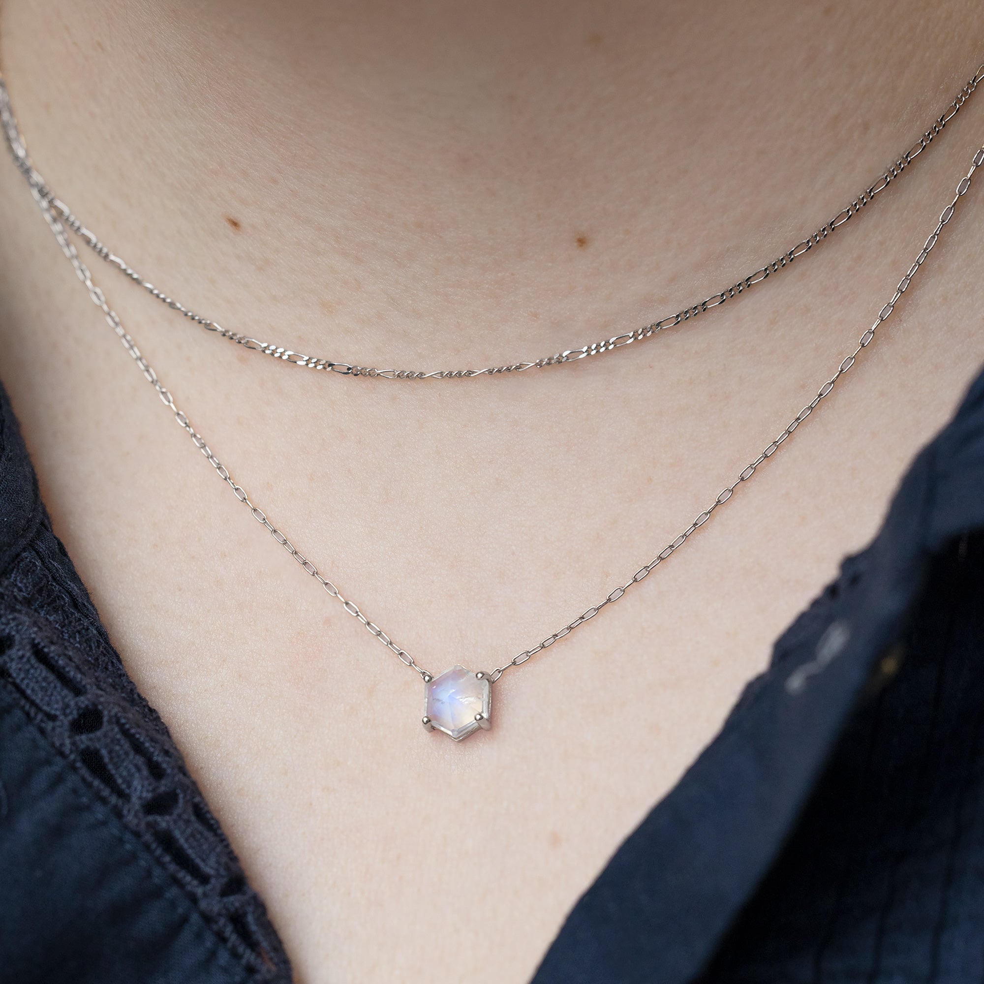 Alexis Russell Necklaces The Hexagon Moonstone Necklace | Yellow, Rose or Sterling Silver