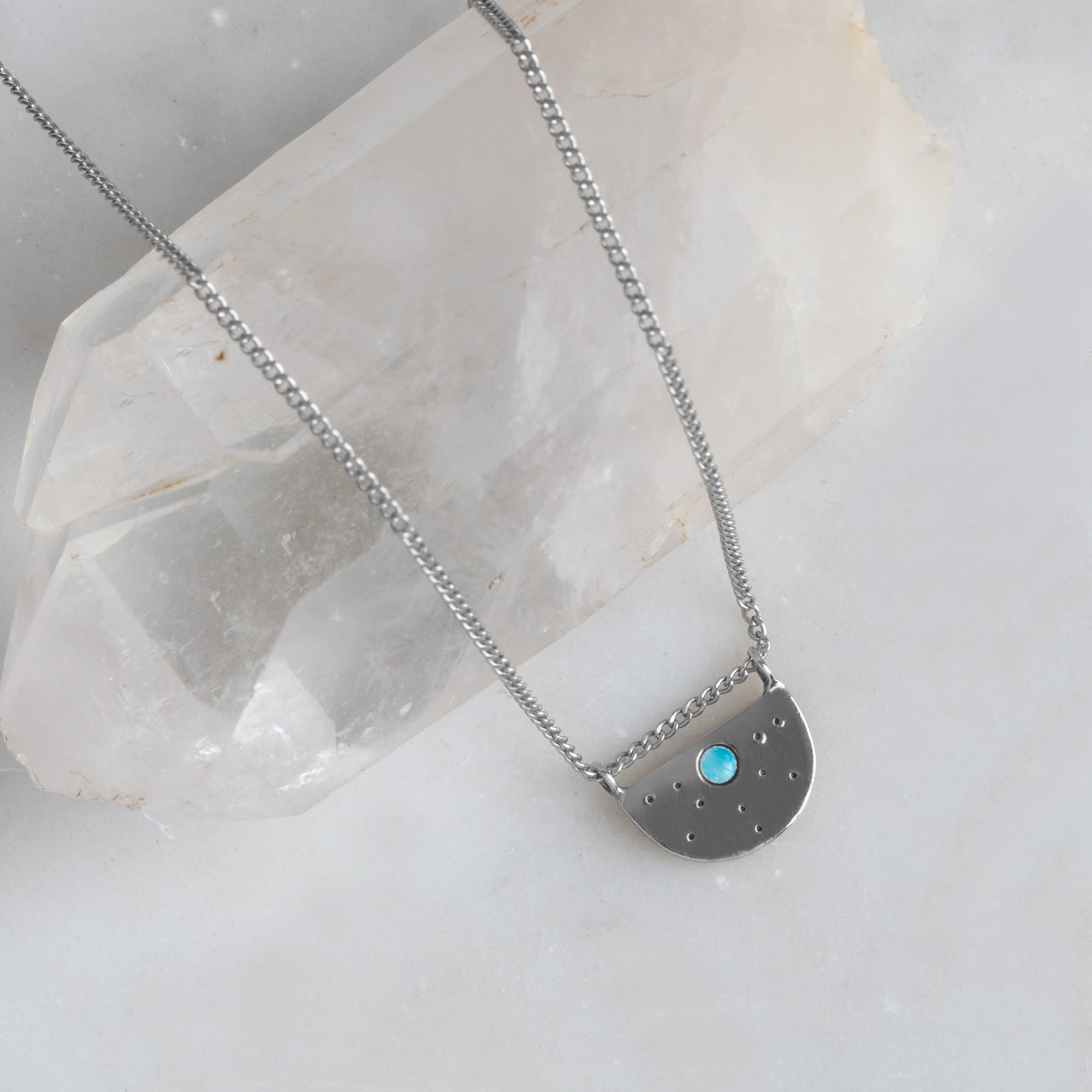 Alexis Russell Necklaces The Turquoise Half Moon Stardust Necklace | Sterling Silver