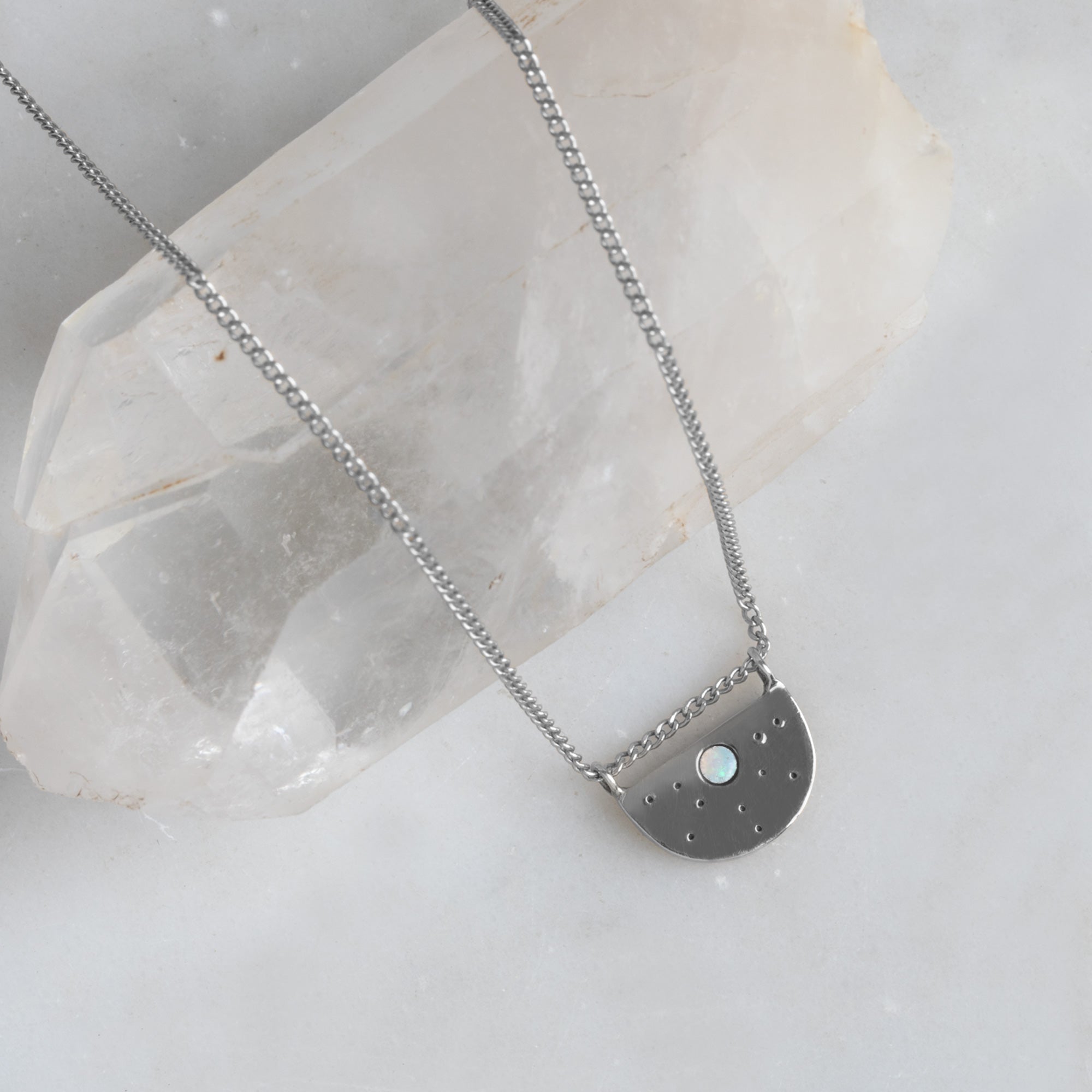 Alexis Russell Necklaces The Opal Half Moon Stardust Necklace | Yellow, Rose or Sterling Silver