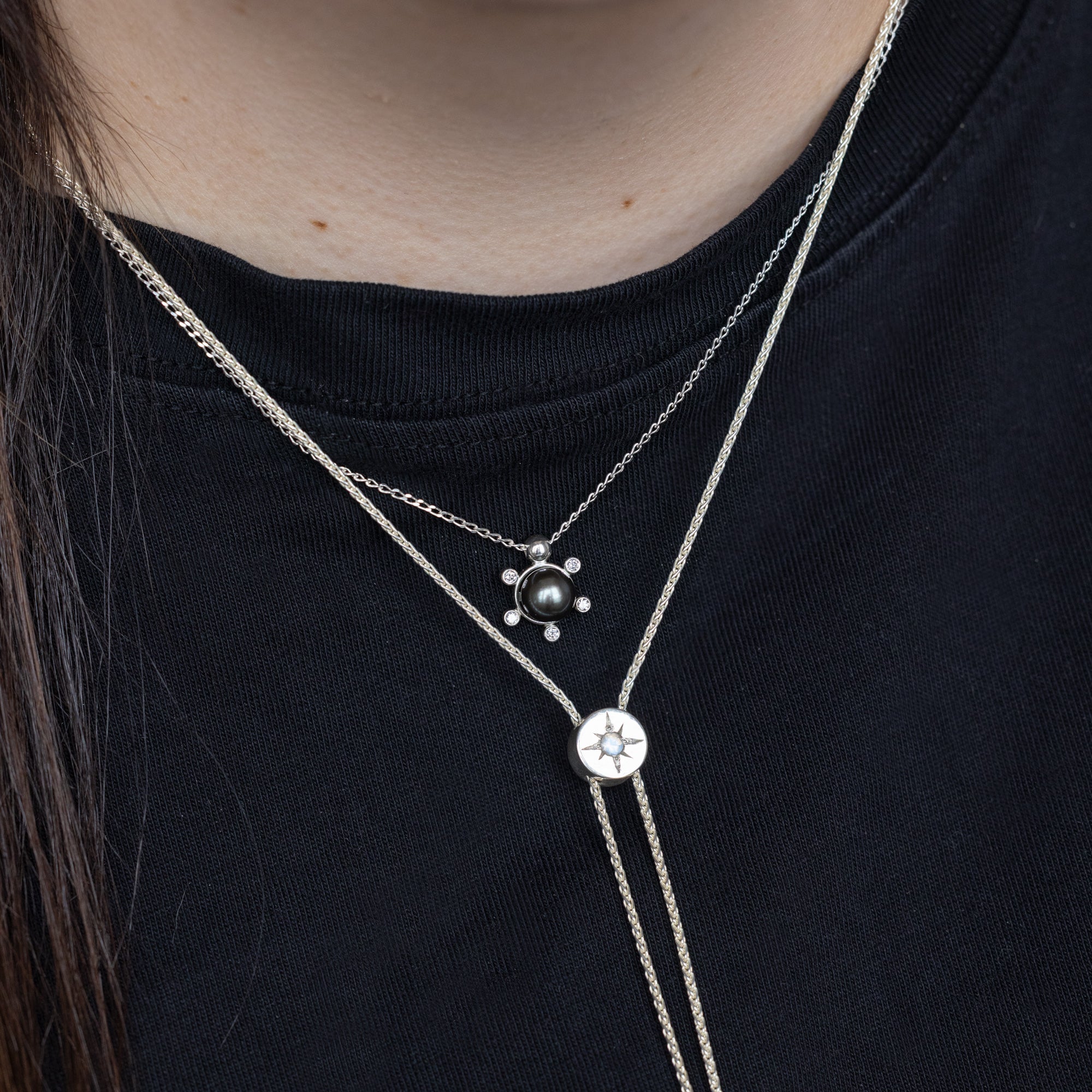 Alexis Russell  Necklaces Black Pearl Compass Necklace | Sterling Silver