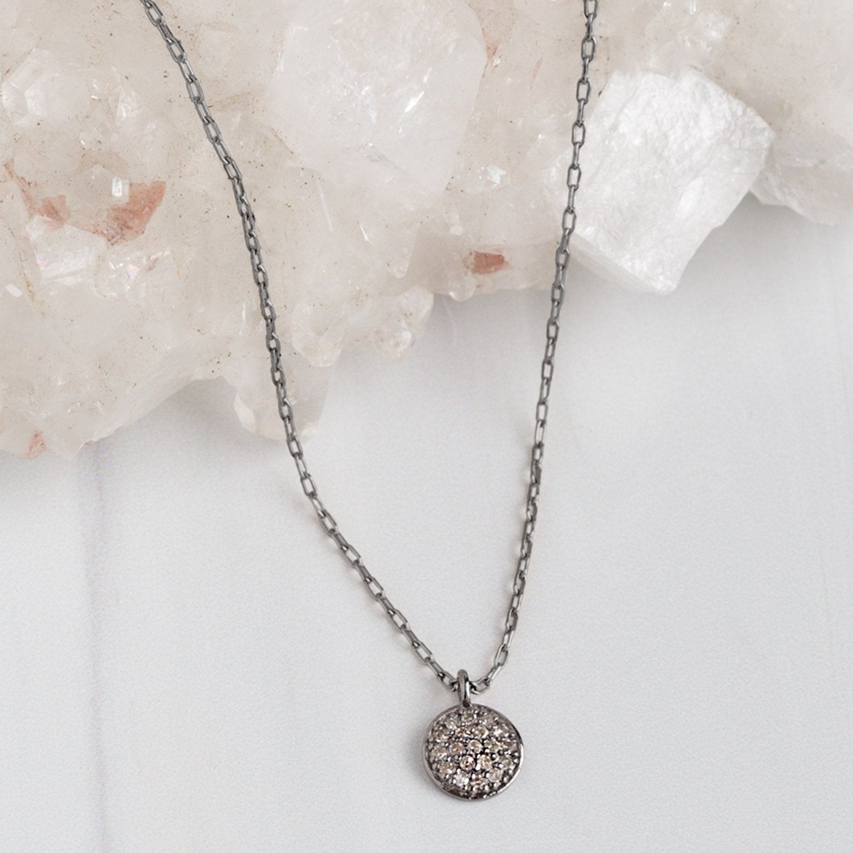 Alexis Russell Necklaces The White Diamond Pavé Disc Necklace | Yellow Gold or Sterling Silver