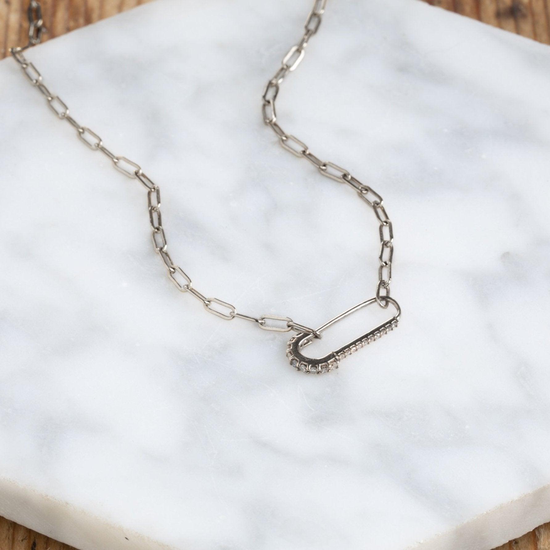 Alexis Russell Necklaces The White Diamond Pavé Pin Necklace | Sterling Silver