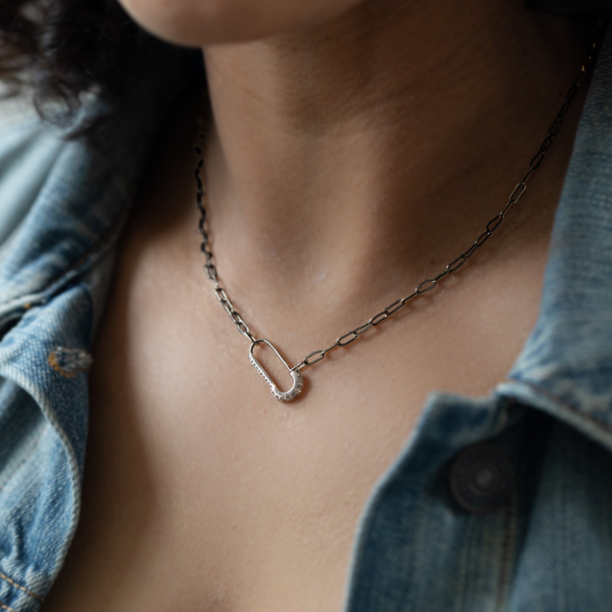 Alexis Russell Necklaces The White Diamond Pavé Pin Necklace | Sterling Silver
