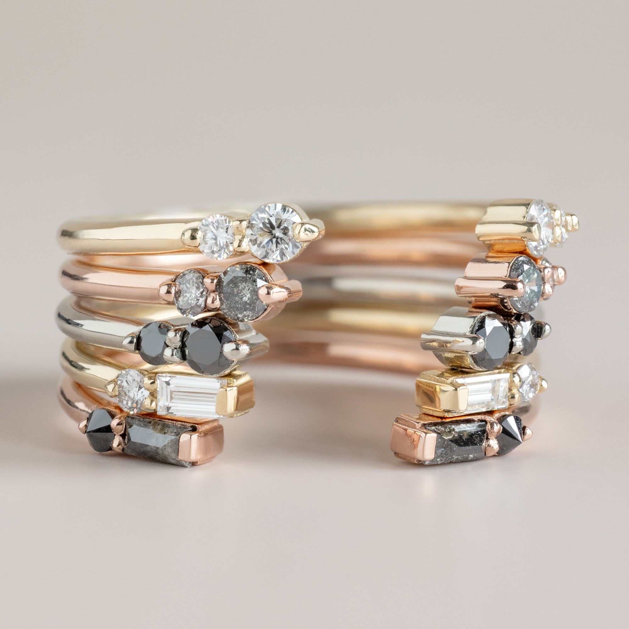 Alexis Russell  Wedding Bands The Luxe Open Cuff Baguette Black Diamond Stacking Band | Yellow, Rose or White Gold