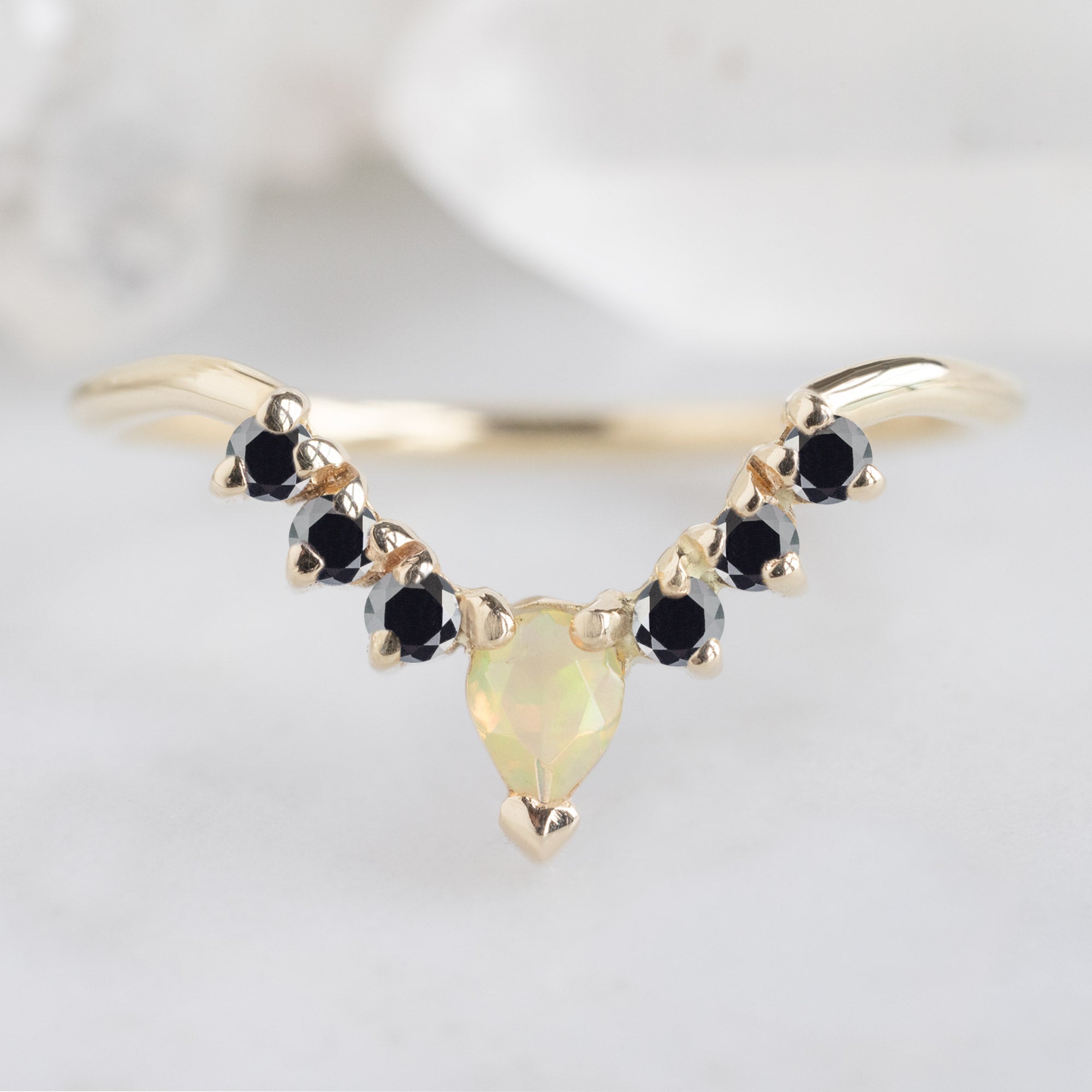 Alexis Russell  Wedding Bands Opal + Diamond Sunburst Stacking Band | Yellow, Rose or White Gold