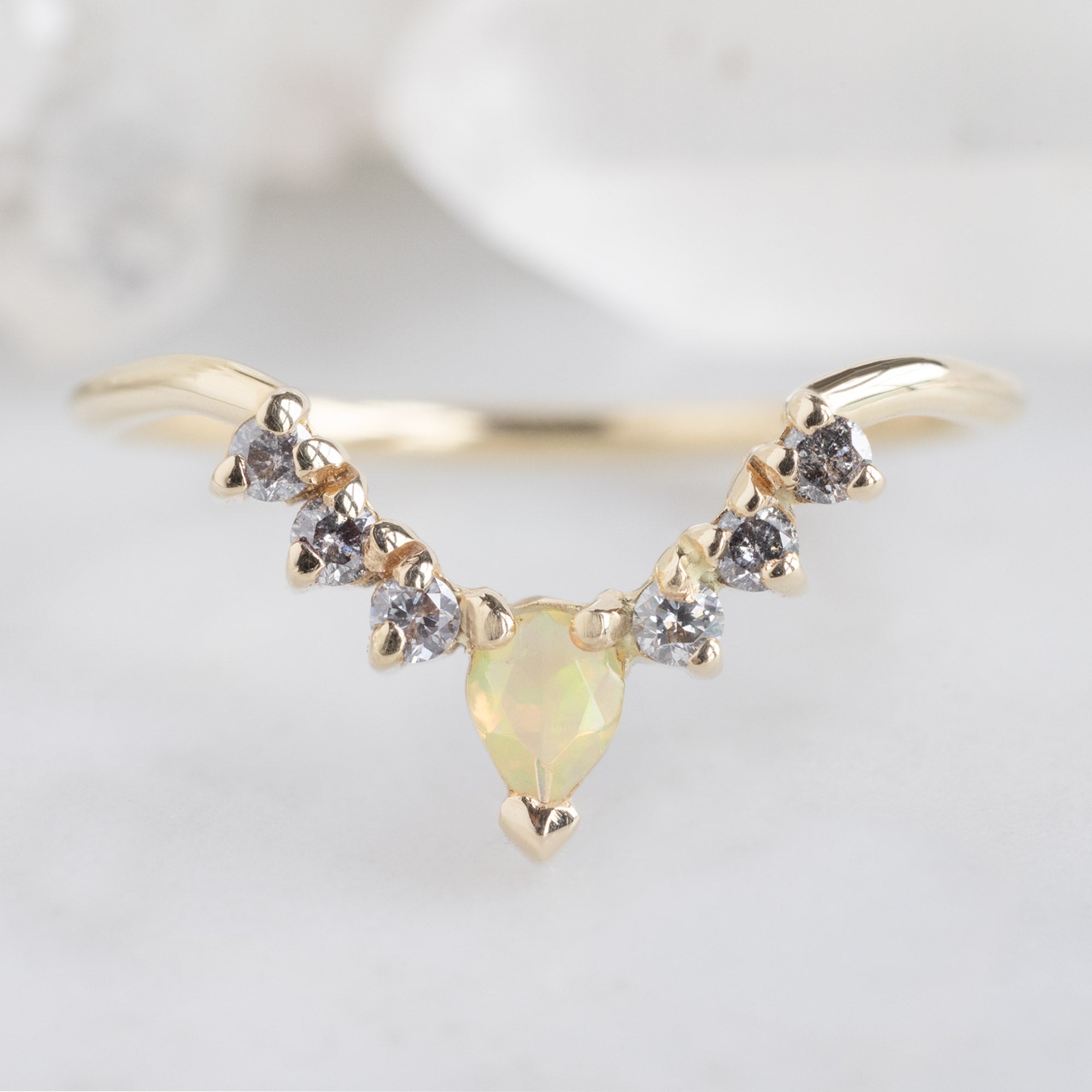 Alexis Russell  Wedding Bands Opal + Diamond Sunburst Stacking Band | Yellow, Rose or White Gold