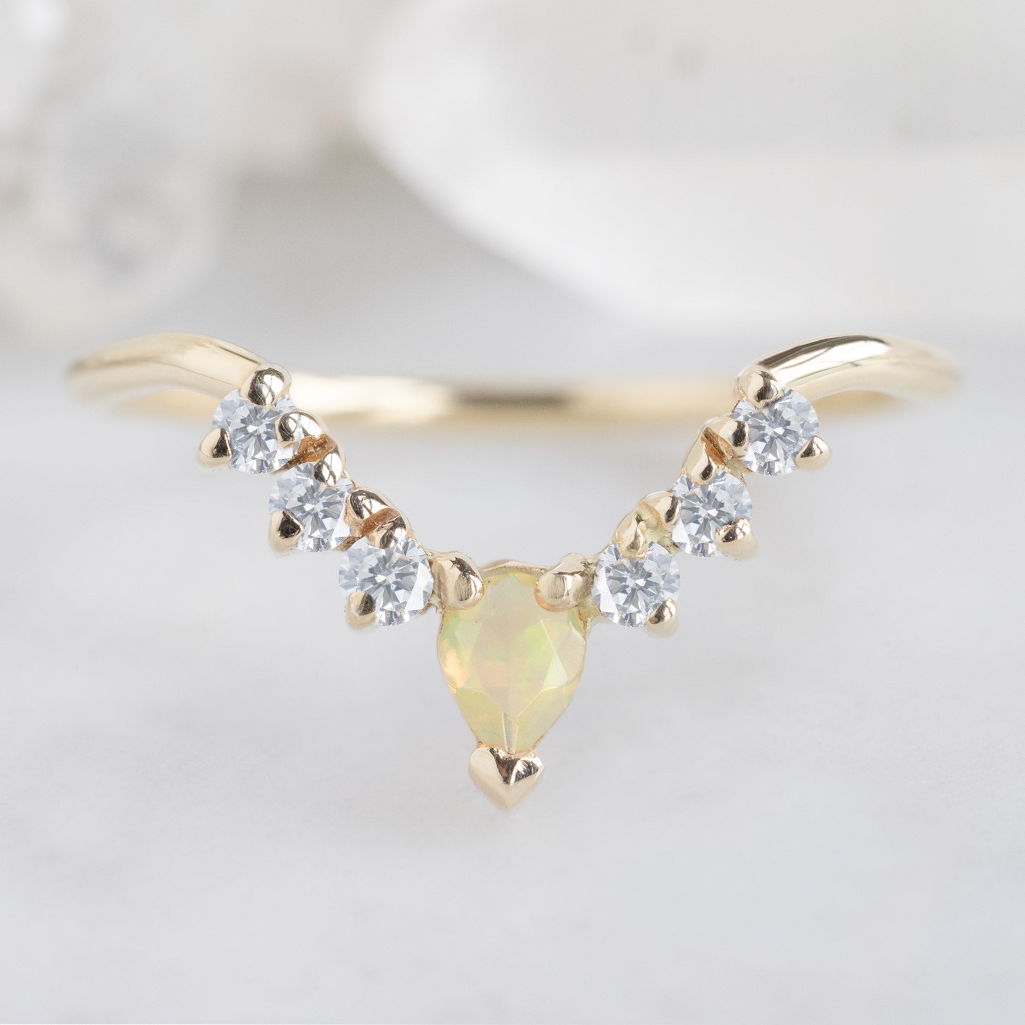 Alexis Russell  Wedding Bands Opal + Diamond Sunburst Stacking Band | Yellow, Rose or White Gold