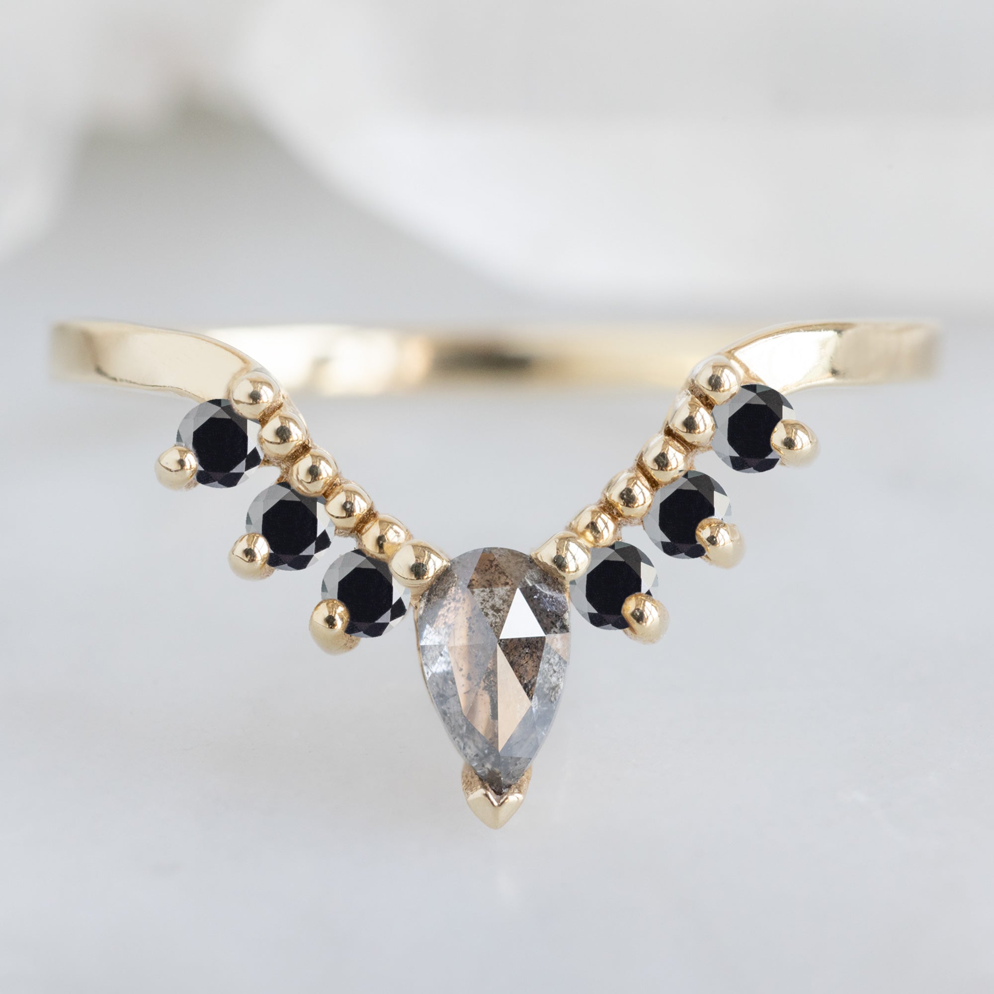 Alexis Russell Wedding Bands Salt and Pepper Diamond Sunburst Stacking Band | Choose Your Side Stones