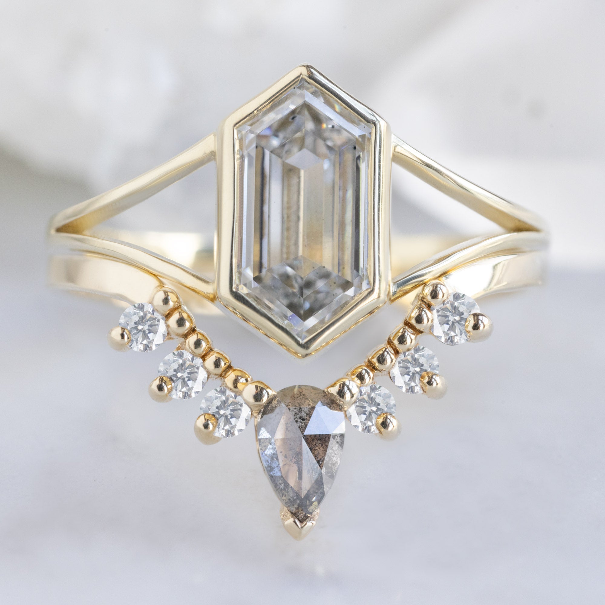 Alexis Russell Wedding Bands Salt and Pepper Diamond Sunburst Stacking Band | Choose Your Side Stones