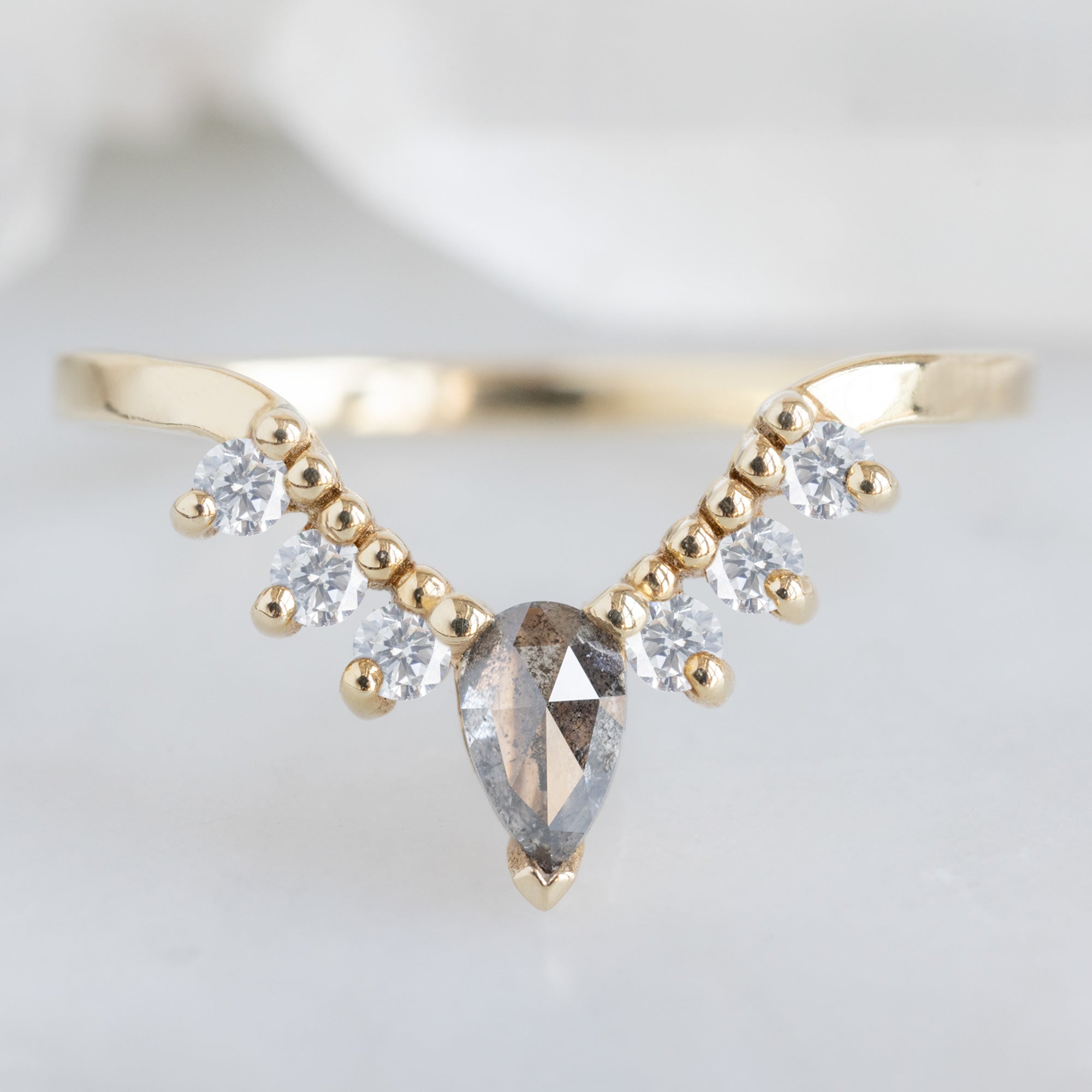 Alexis Russell Wedding Bands Salt and Pepper Diamond Sunburst Stacking Band | Choose Your Side Stones