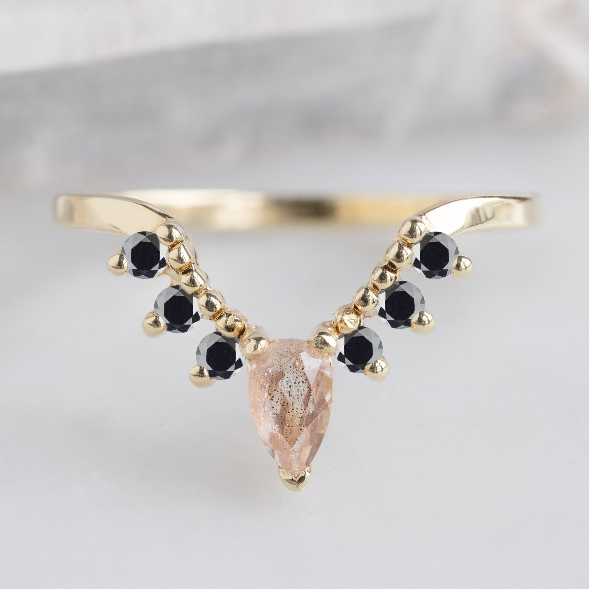 Alexis Russell  Wedding Bands Sunstone + Diamond Sunburst Stacking Band | Choose Your Side Stones