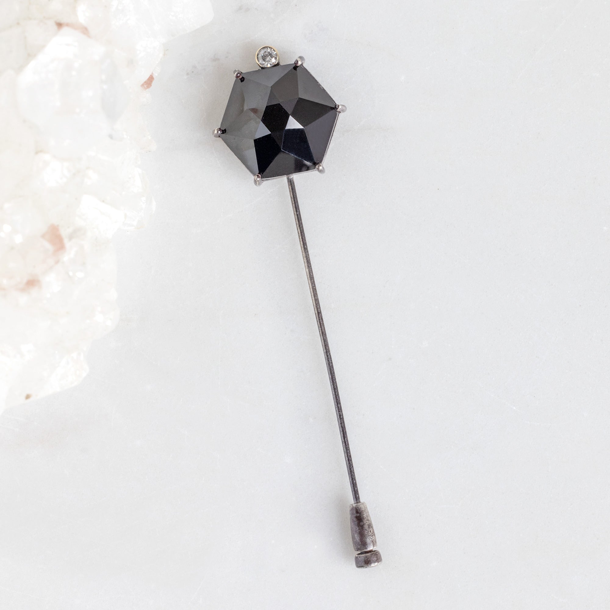 Alexis Russell Tacks / Pins The Onyx & Diamond Lapel Pin | Oxidized Sterling Silver