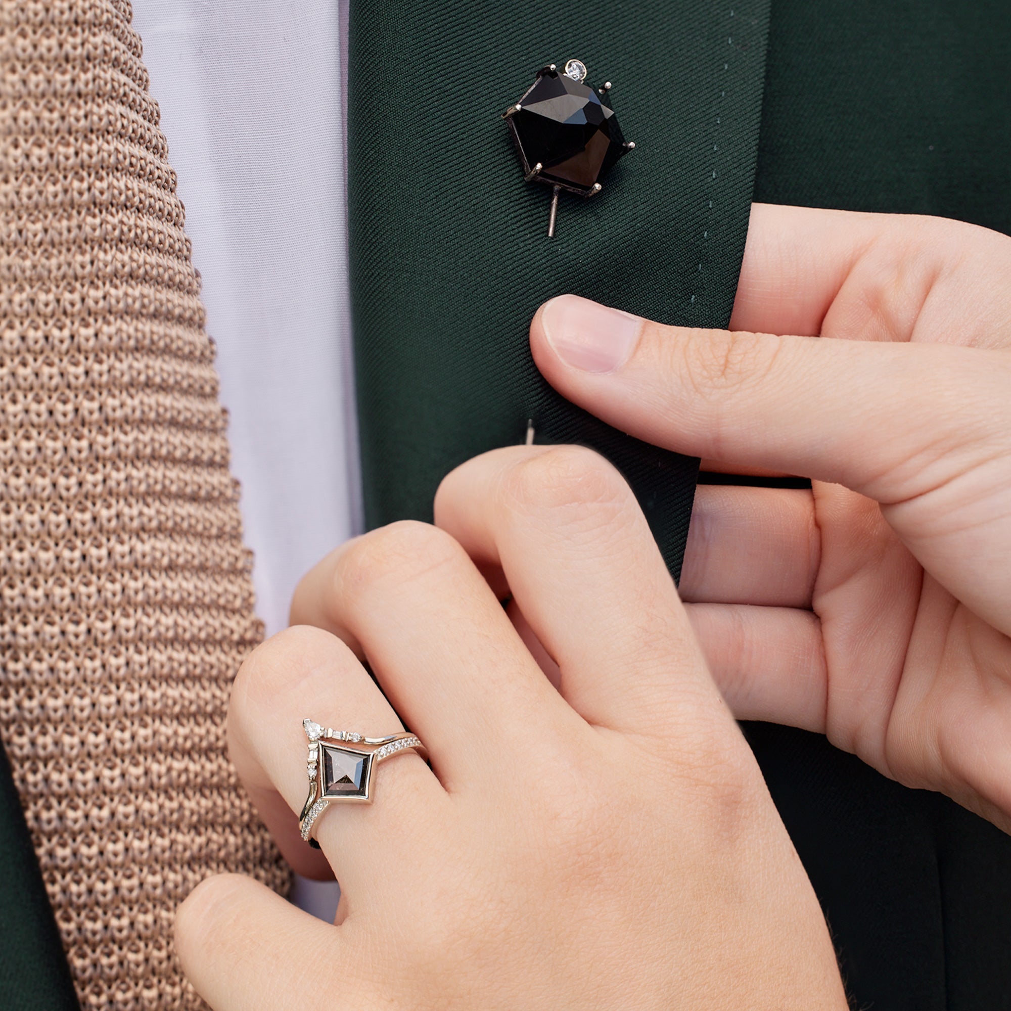 Alexis Russell Tacks / Pins The Onyx & Diamond Lapel Pin | Oxidized Sterling Silver