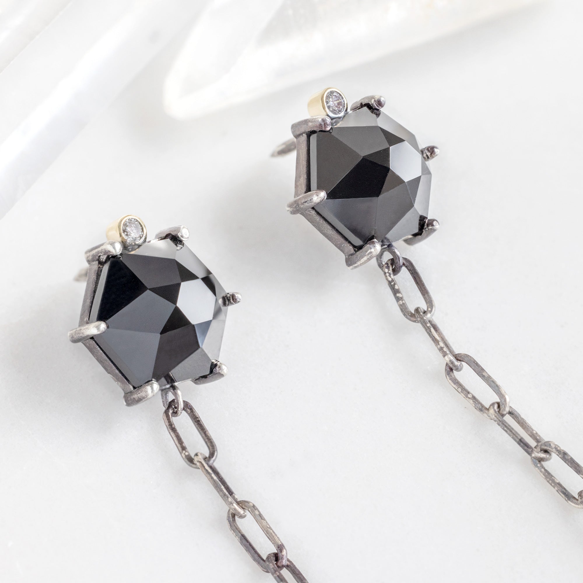 Alexis Russell Tacks / Pins The Onyx & Diamond Collar Pin | Oxidized Sterling Silver