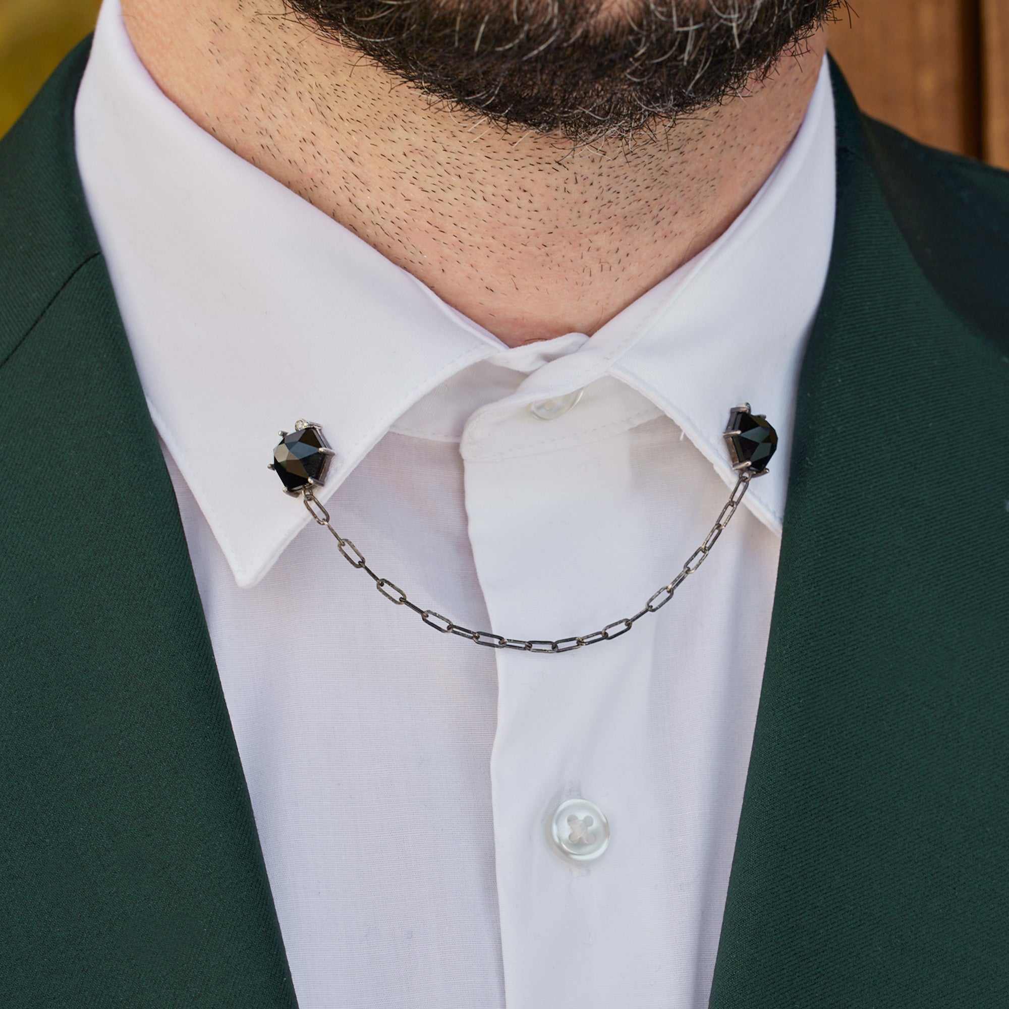 Alexis Russell Tacks / Pins The Onyx & Diamond Collar Pin | Oxidized Sterling Silver