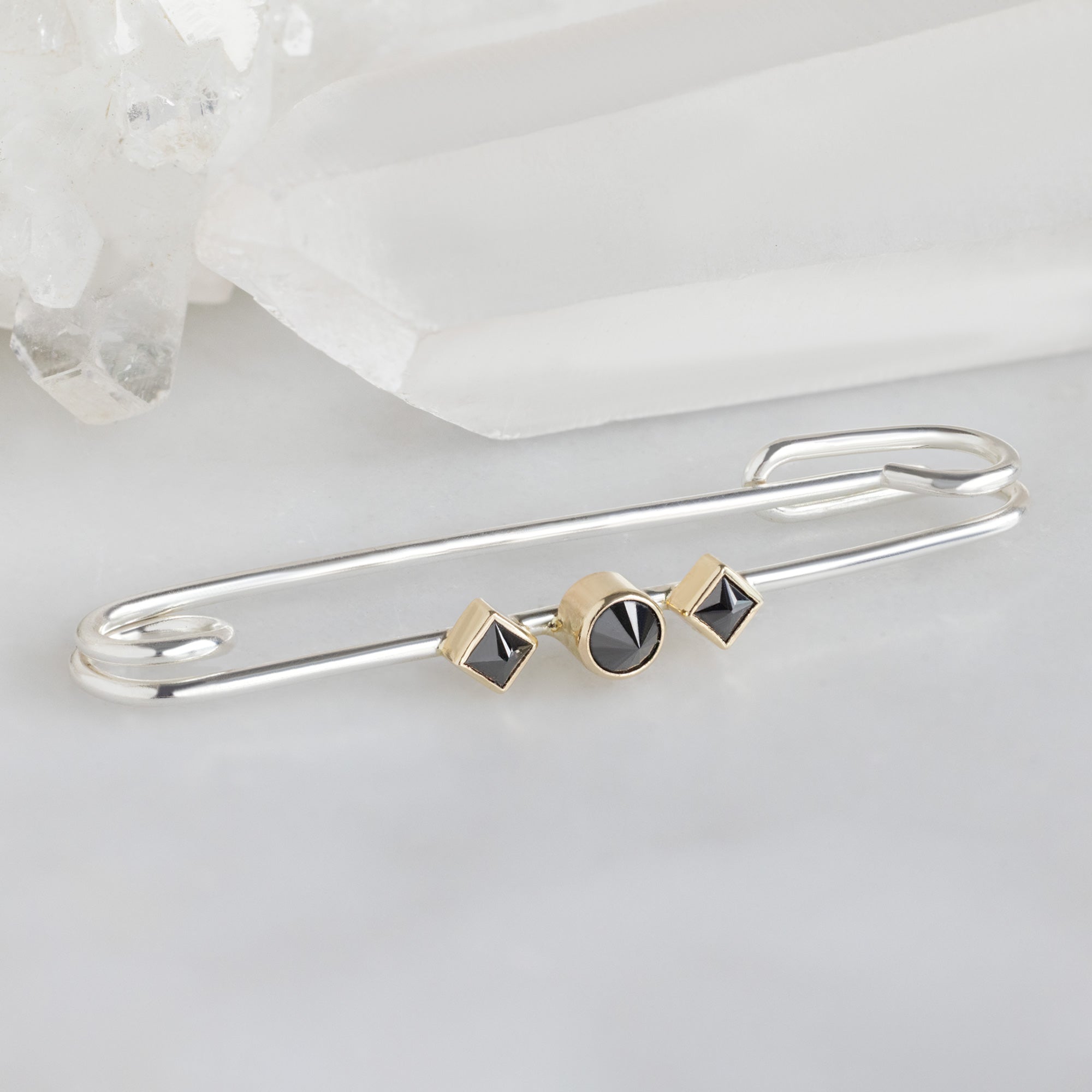 Alexis Russell  Tacks / Pins Black Diamond Safety Pin Brooch | Sterling Silver