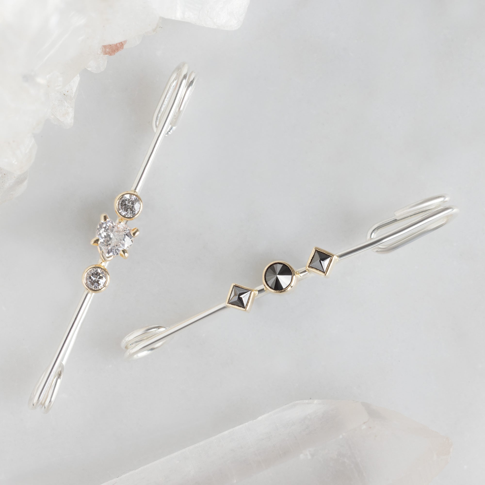 Alexis Russell  Tacks / Pins Black Diamond Safety Pin Brooch | Sterling Silver