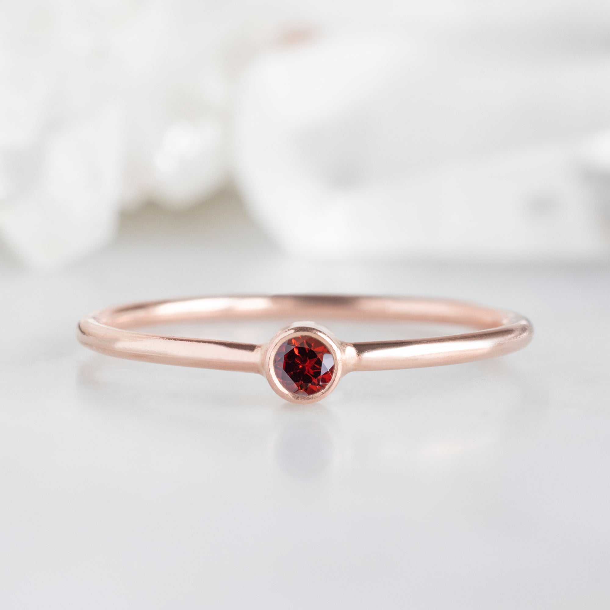 Alexis Russell Wedding Bands Garnet Birthstone Stacking Ring | Yellow, Rose or White Gold