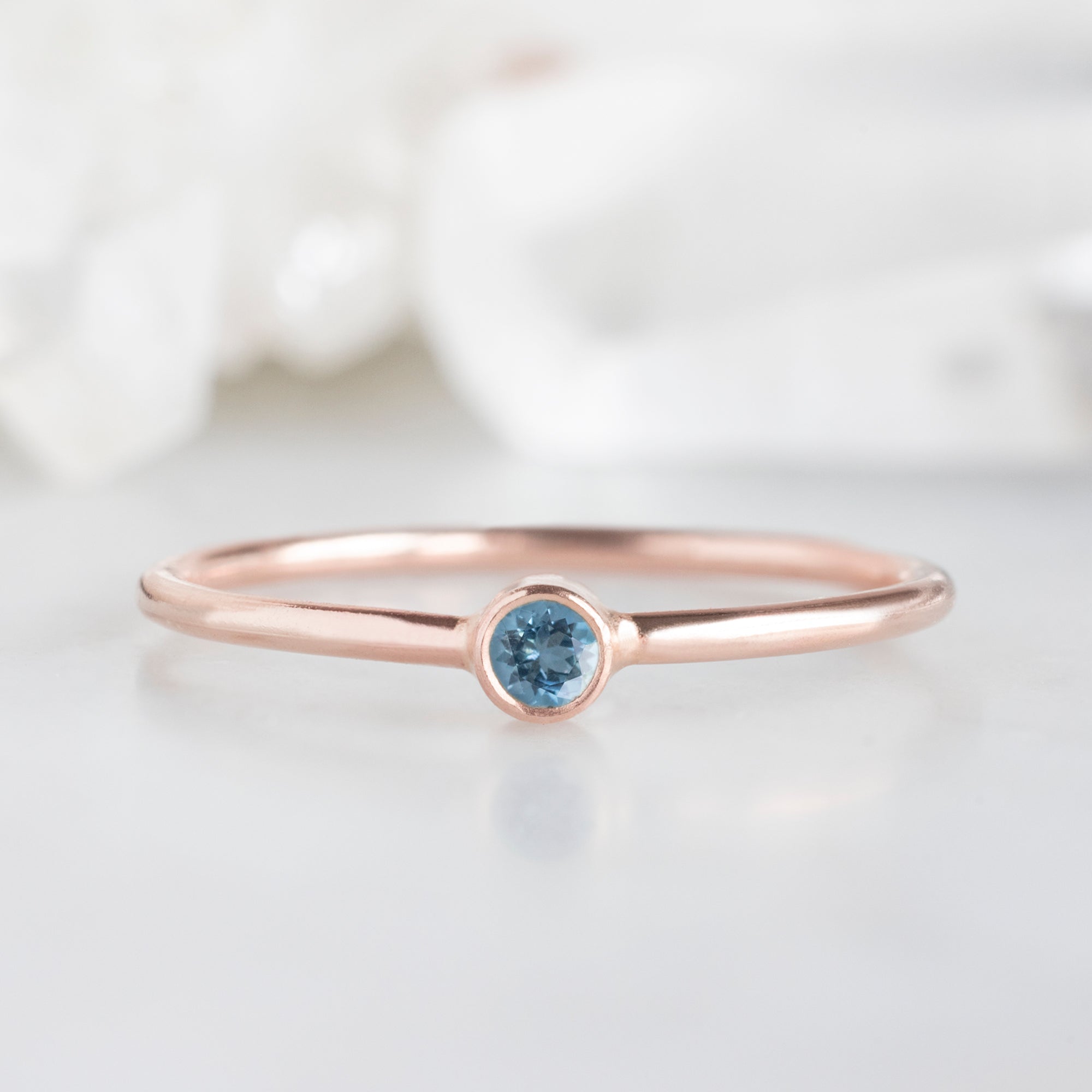 Alexis Russell Wedding Bands Aquamarine Birthstone Stacking Ring | Yellow, Rose or White Gold