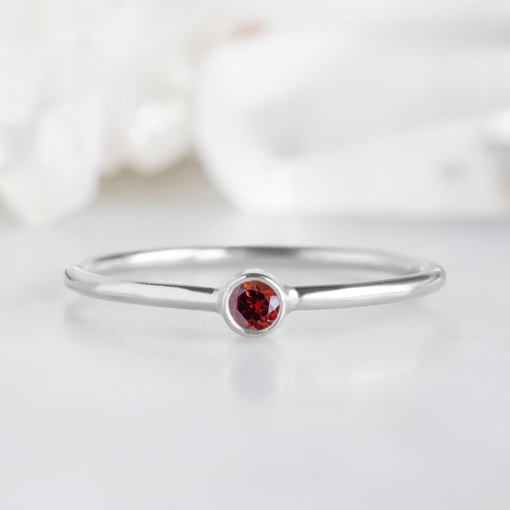 Alexis Russell Wedding Bands Garnet Birthstone Stacking Ring | Yellow, Rose or White Gold