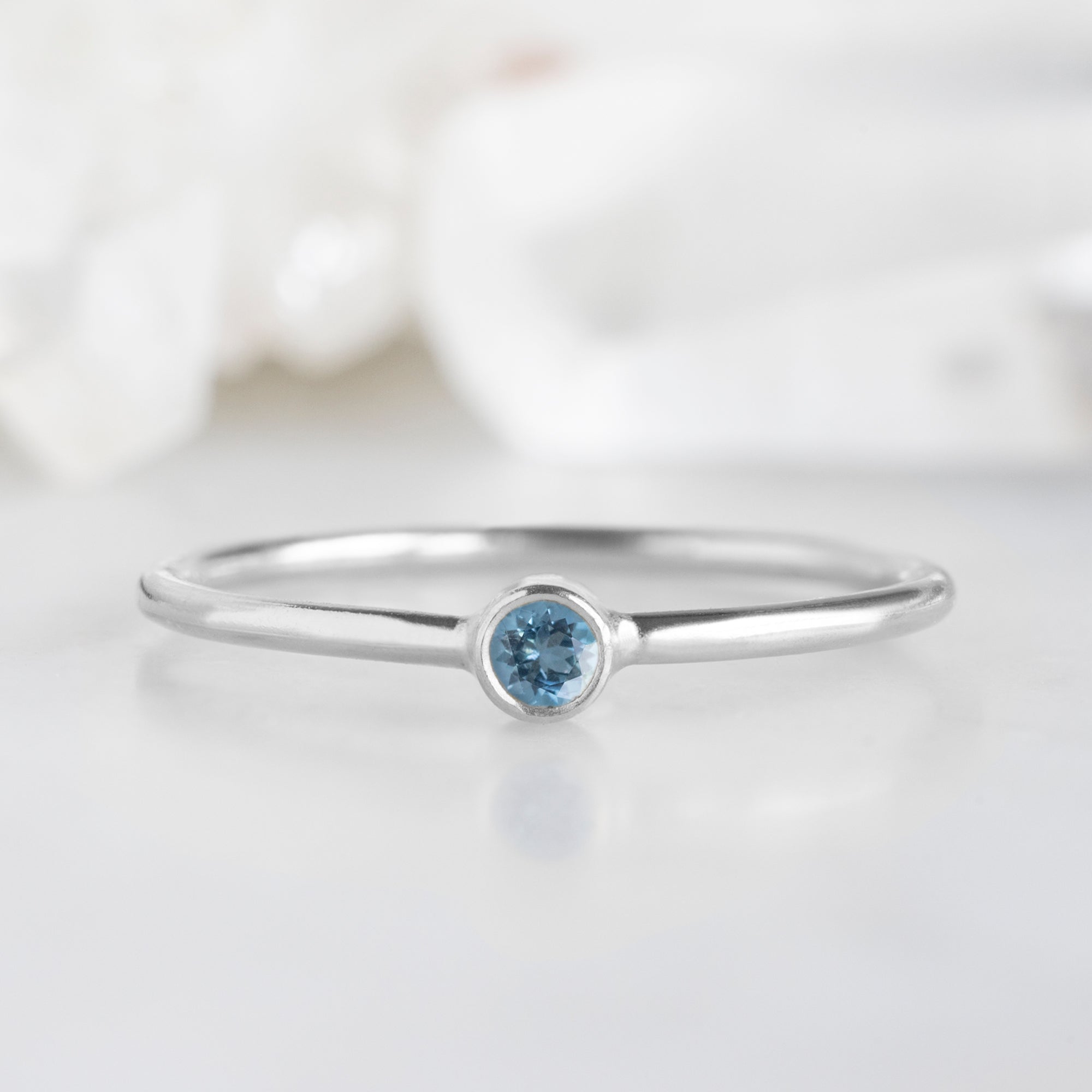 Alexis Russell Wedding Bands Aquamarine Birthstone Stacking Ring | Yellow, Rose or White Gold