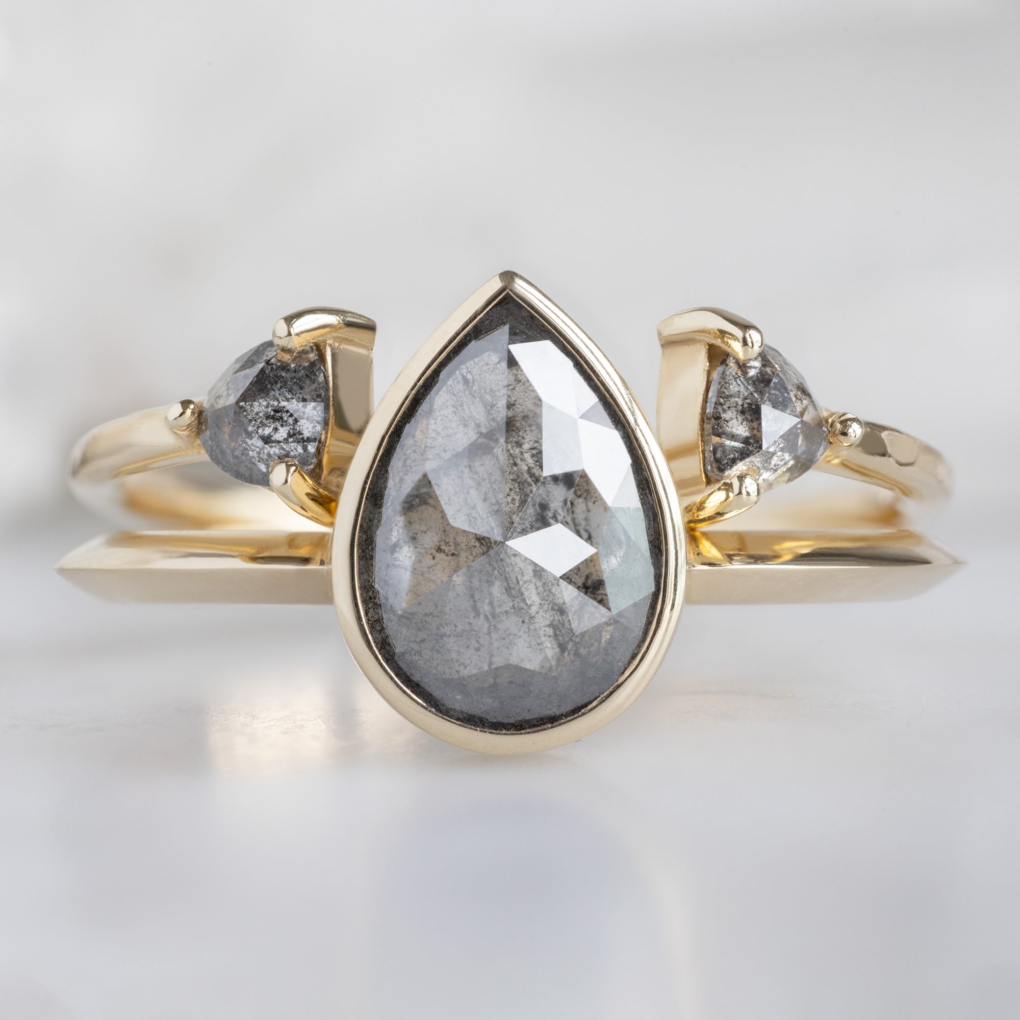 Alexis Russell Wedding Bands Open Cuff Salt and Pepper Diamond Trillion Stacking Band | Yellow, Rose or White Gold