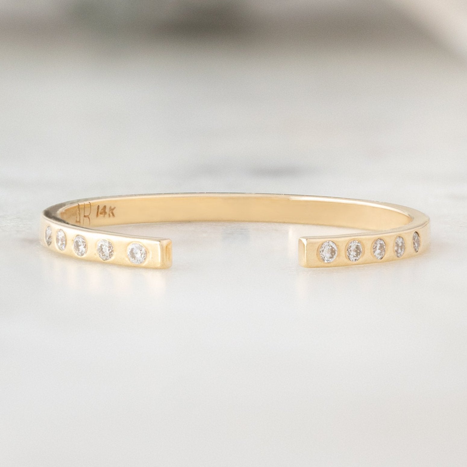 Alexis Russell Wedding Bands Open Cuff Flush Set White Diamond Pavé Stacking Band | Yellow, Rose or White Gold