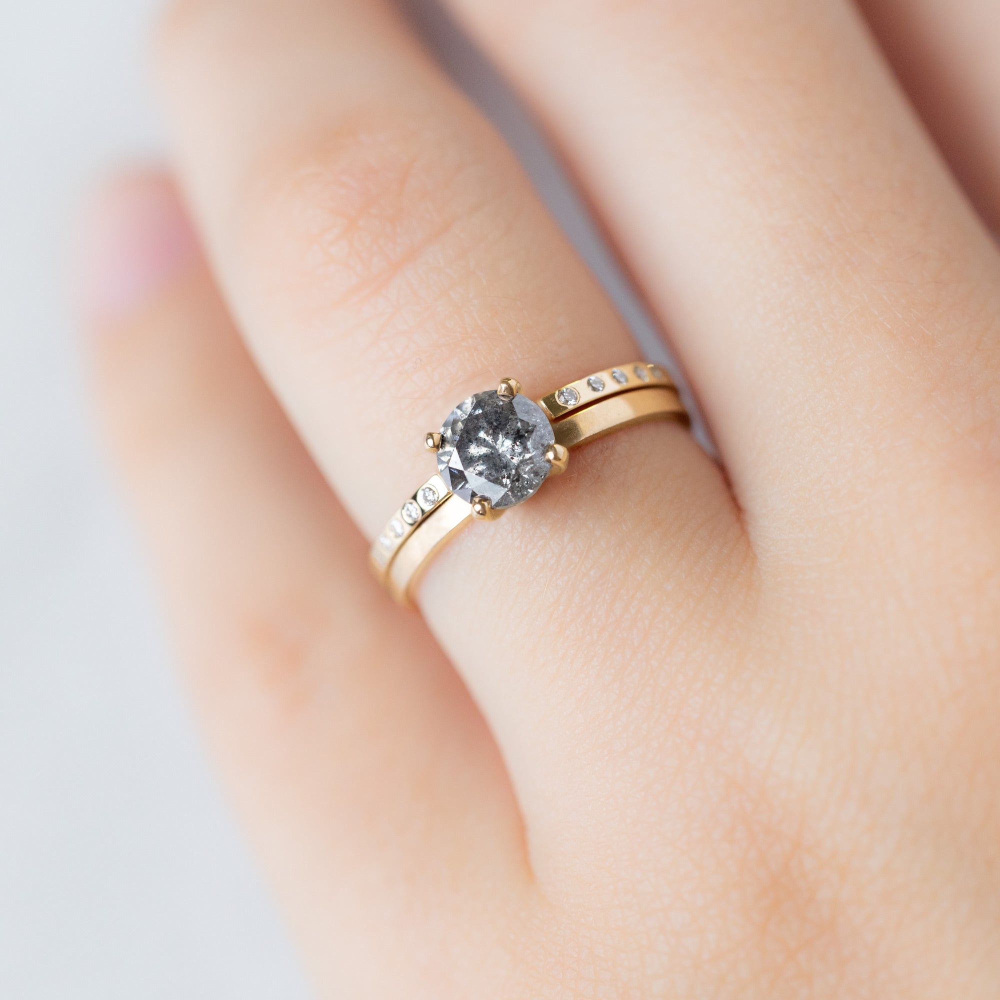 Alexis Russell Wedding Bands Open Cuff Flush Set White Diamond Pavé Stacking Band | Yellow, Rose or White Gold