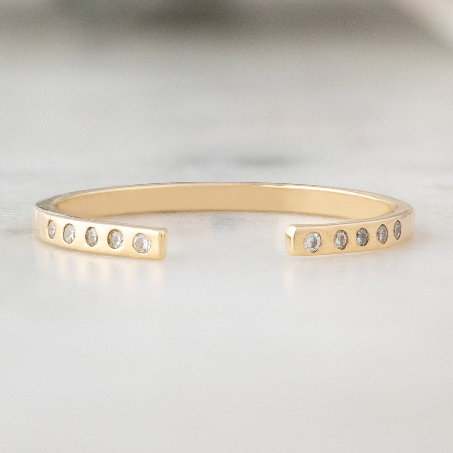 Alexis Russell Wedding Bands Open Cuff Flush Set Salt and Pepper Diamond Pavé Stacking Band | Yellow, Rose or White Gold
