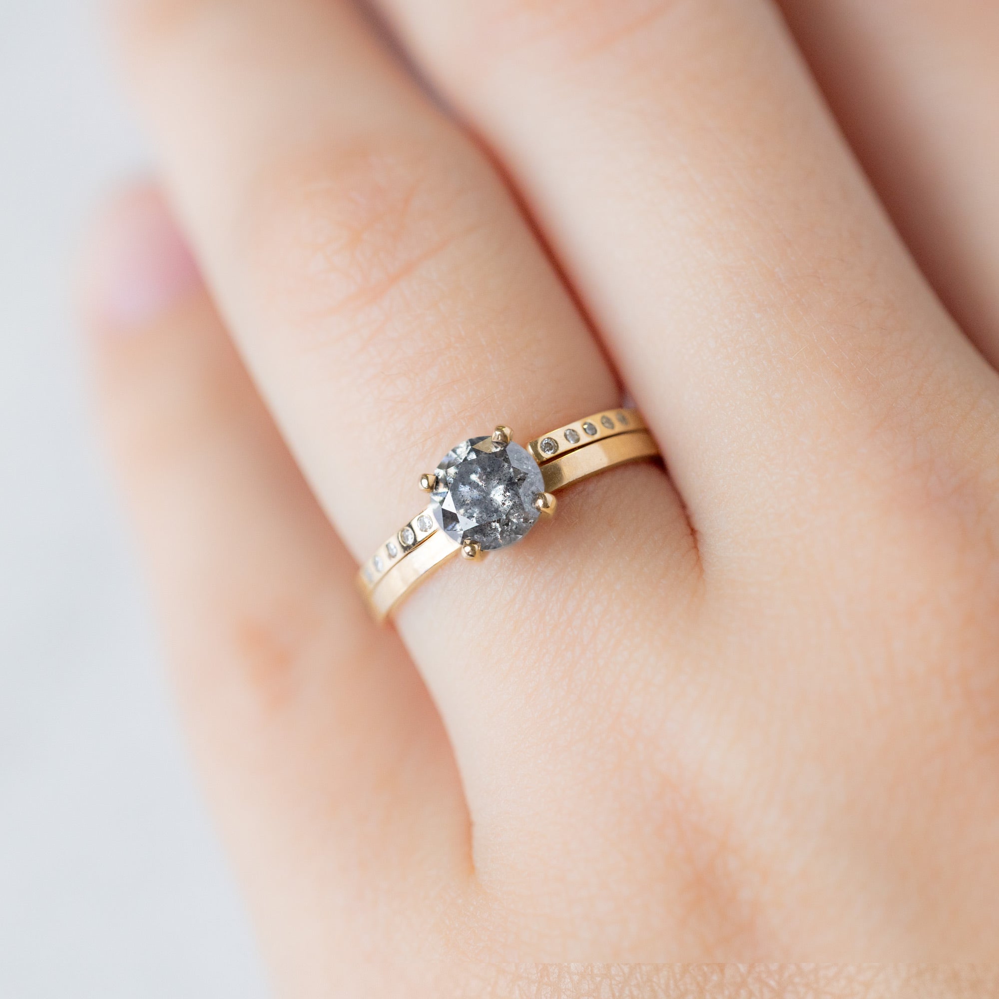 Alexis Russell Wedding Bands Open Cuff Flush Set Salt and Pepper Diamond Pavé Stacking Band | Yellow, Rose or White Gold