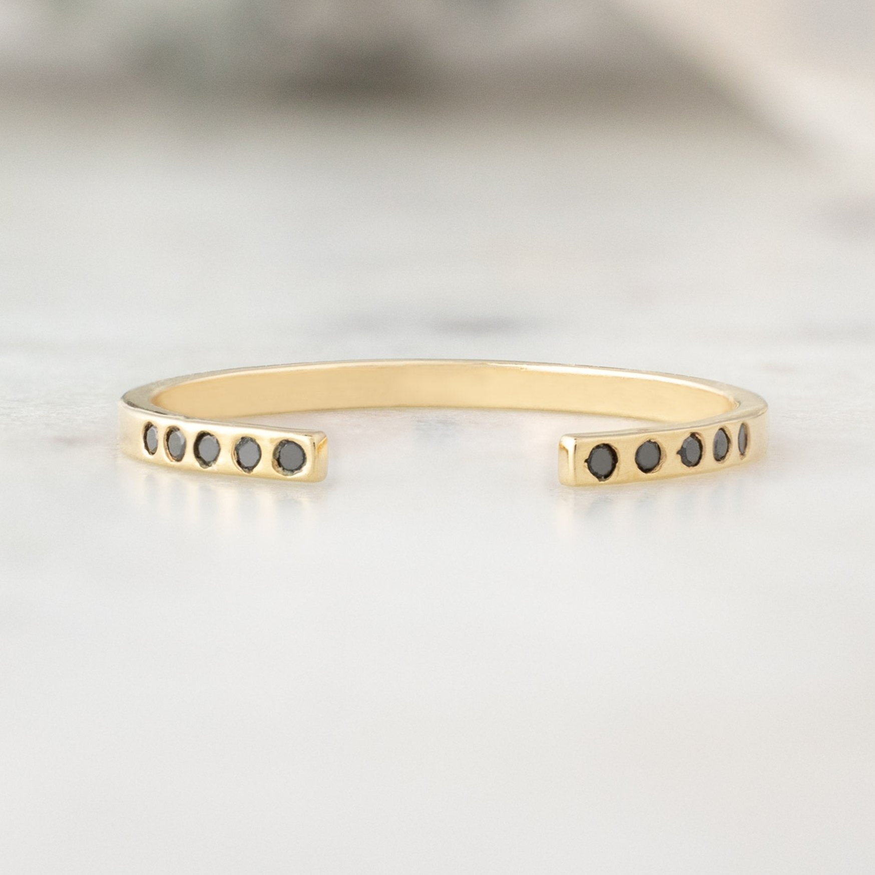 Alexis Russell Wedding Bands Open Cuff Flush Set Black Diamond Pavé Stacking Band | Yellow, Rose or White Gold
