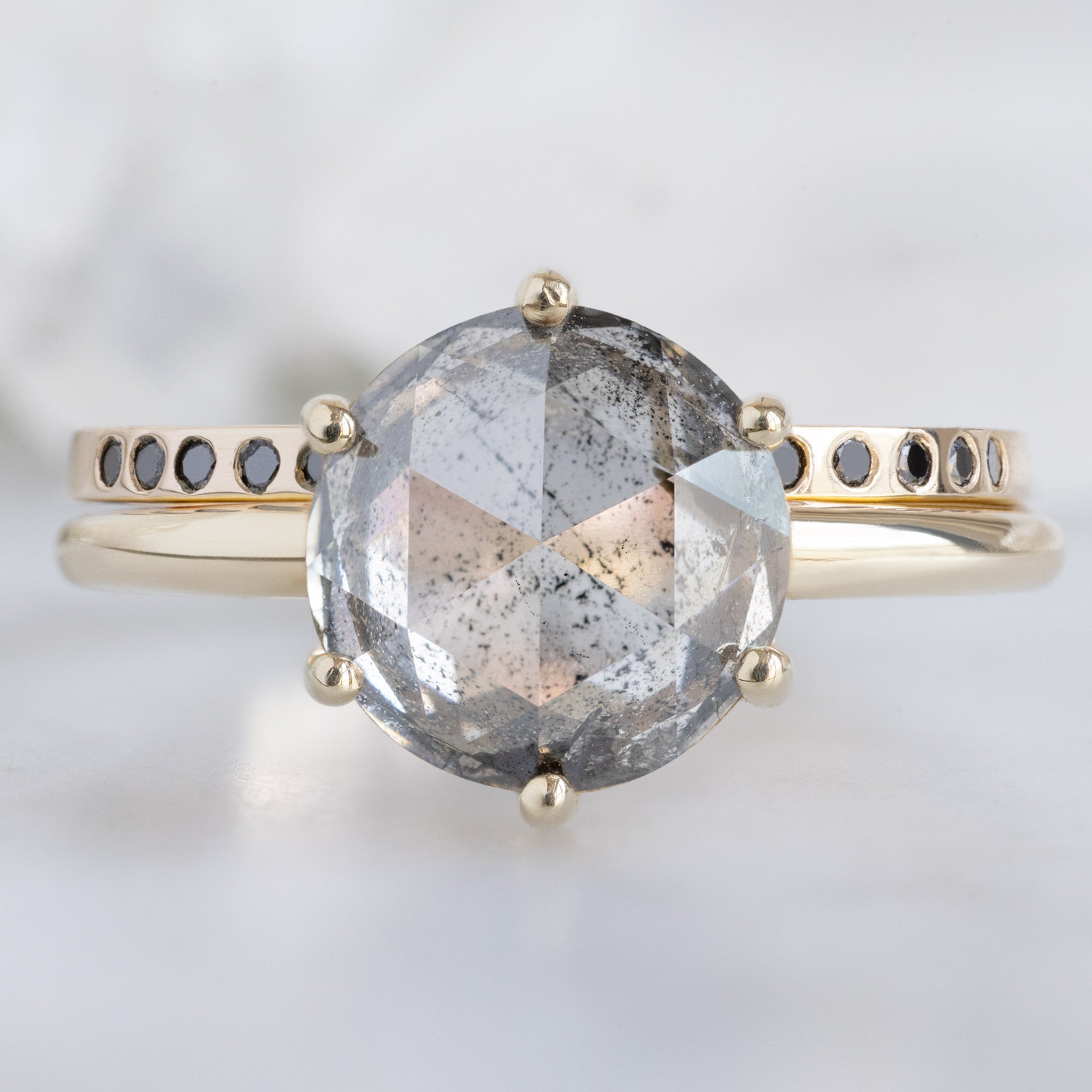 Alexis Russell Wedding Bands Open Cuff Flush Set Black Diamond Pavé Stacking Band | Yellow, Rose or White Gold