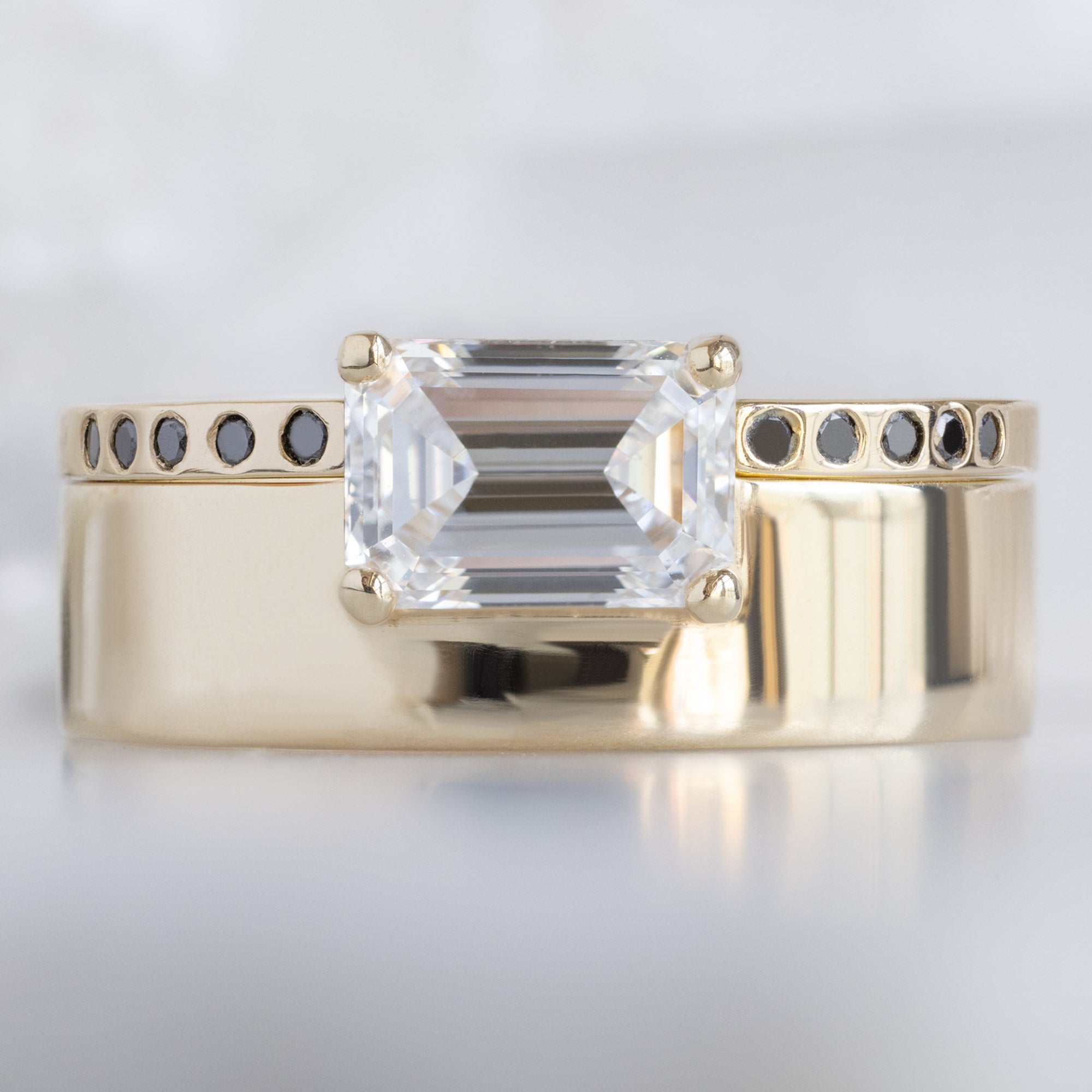 Alexis Russell Wedding Bands Open Cuff Flush Set Black Diamond Pavé Stacking Band | Yellow, Rose or White Gold