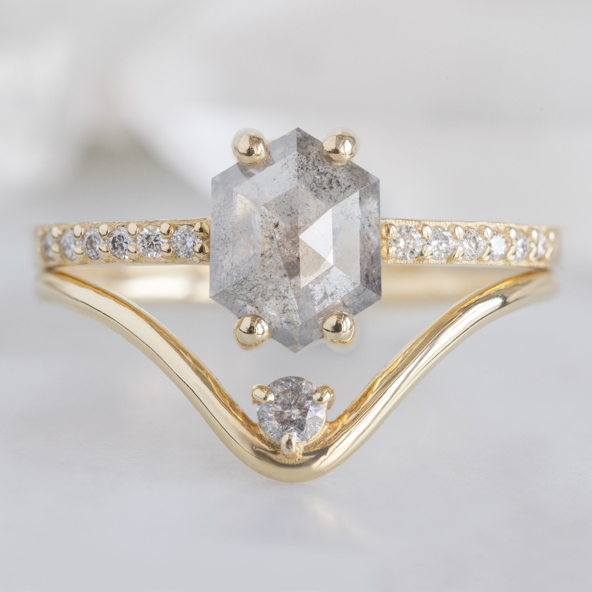 Alexis Russell Wedding Bands Salt and Pepper Diamond Peak Stacking Band | Yellow, Rose or White Gold