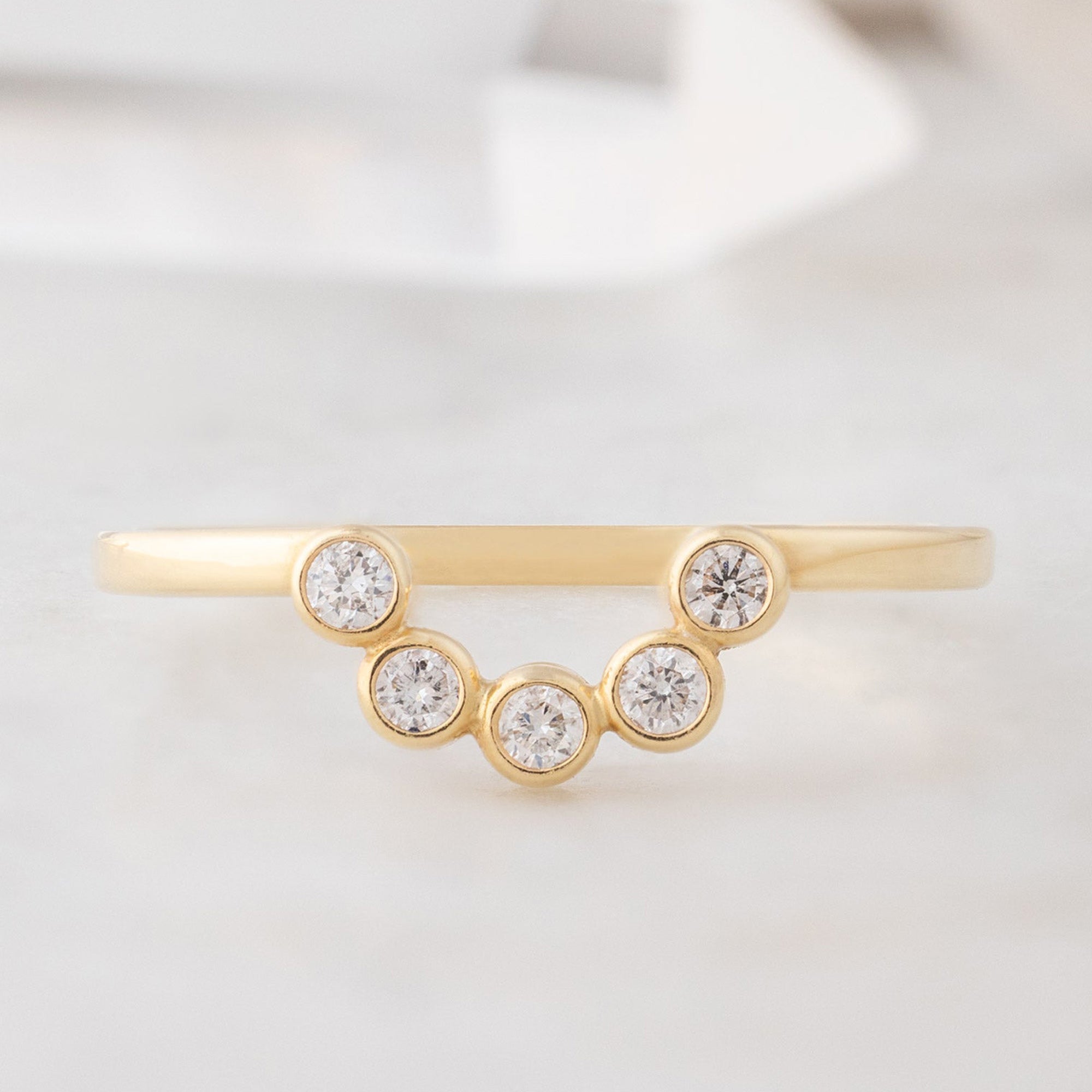 Alexis Russell Wedding Bands White Diamond Bezel Arc Stacking Band | Yellow, Rose or White Gold