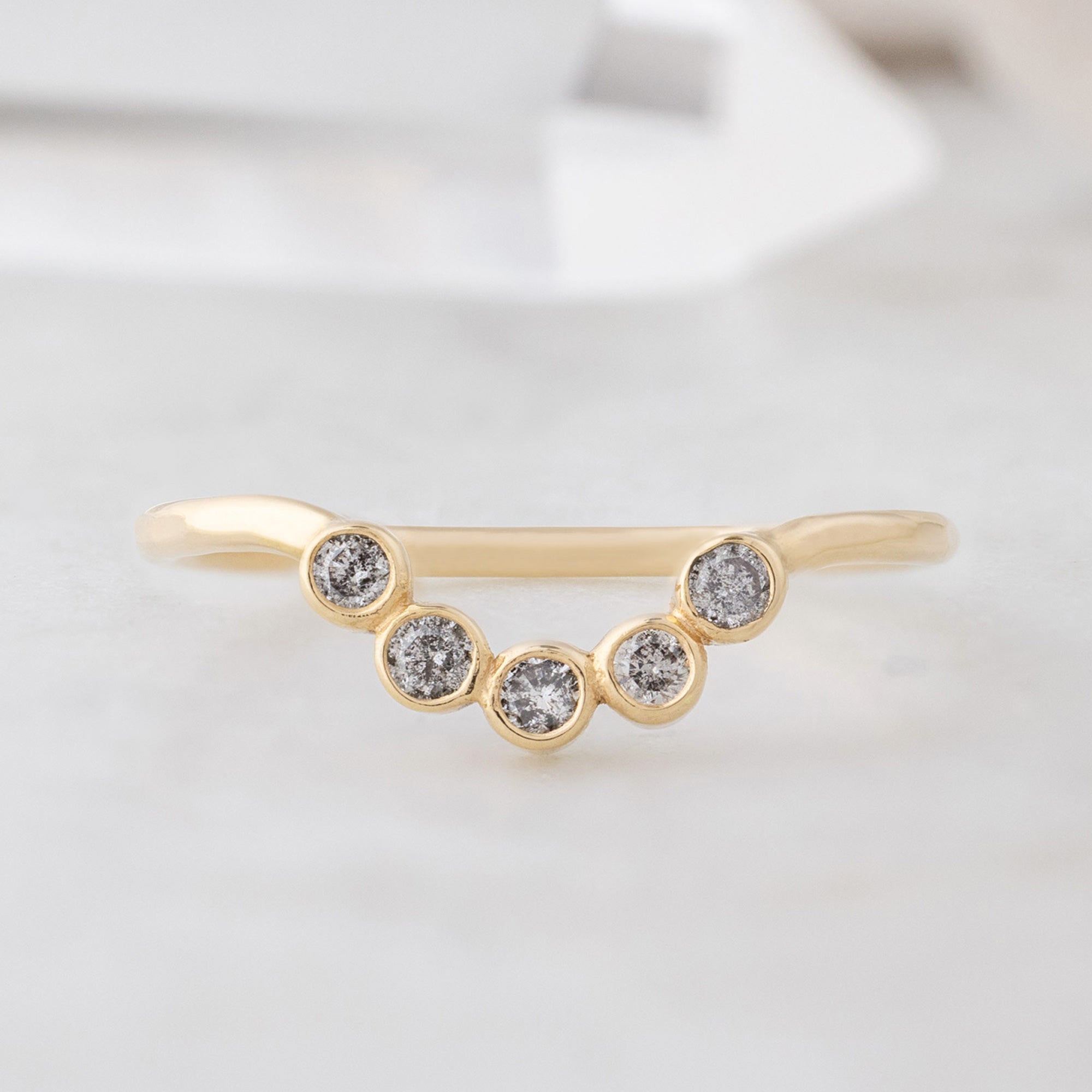 Alexis Russell Wedding Bands Salt and Pepper Diamond Bezel Arc Stacking Band | Yellow, Rose or White Gold