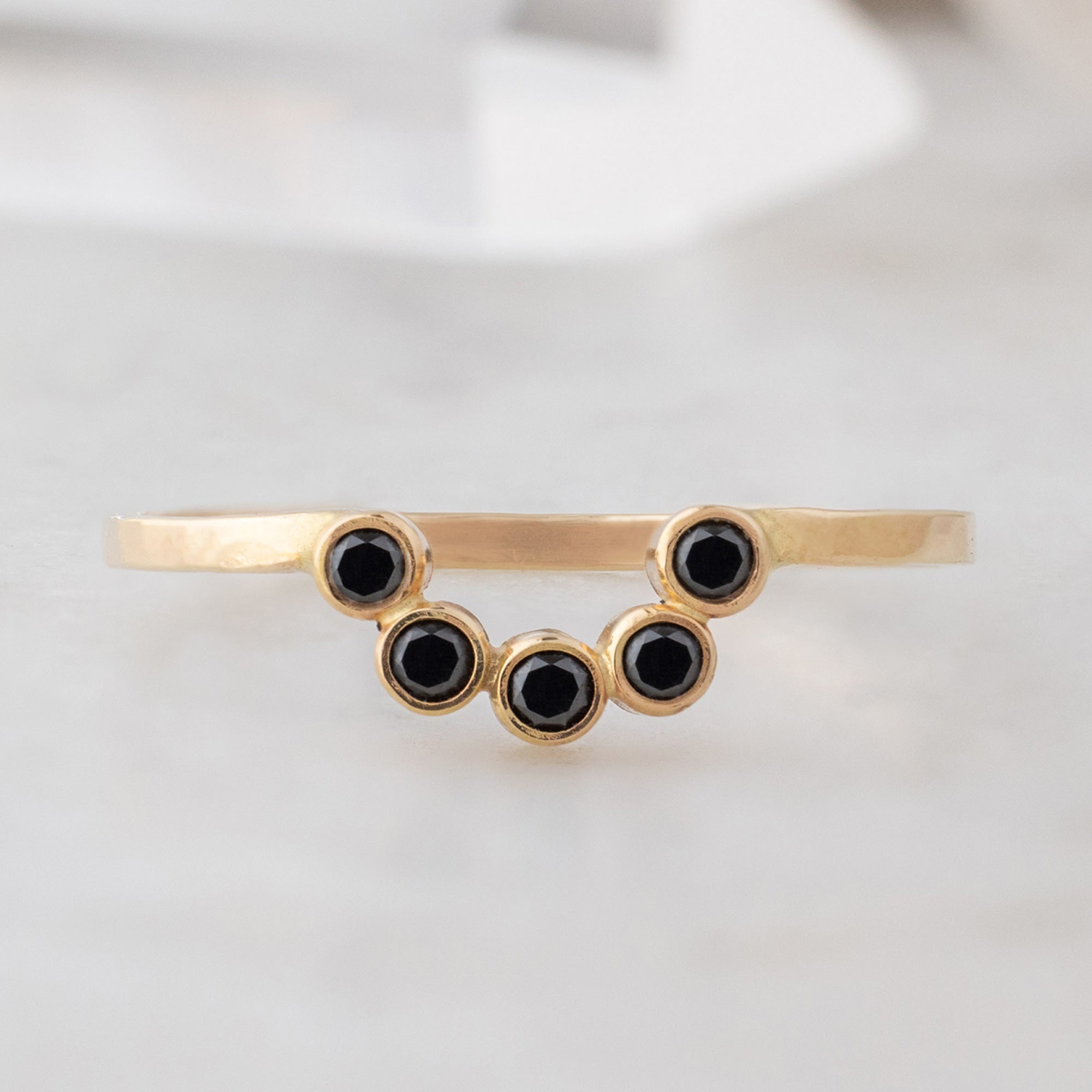 Alexis Russell Wedding Bands Black Diamond Bezel Arc Stacking Band | Yellow, Rose or White Gold