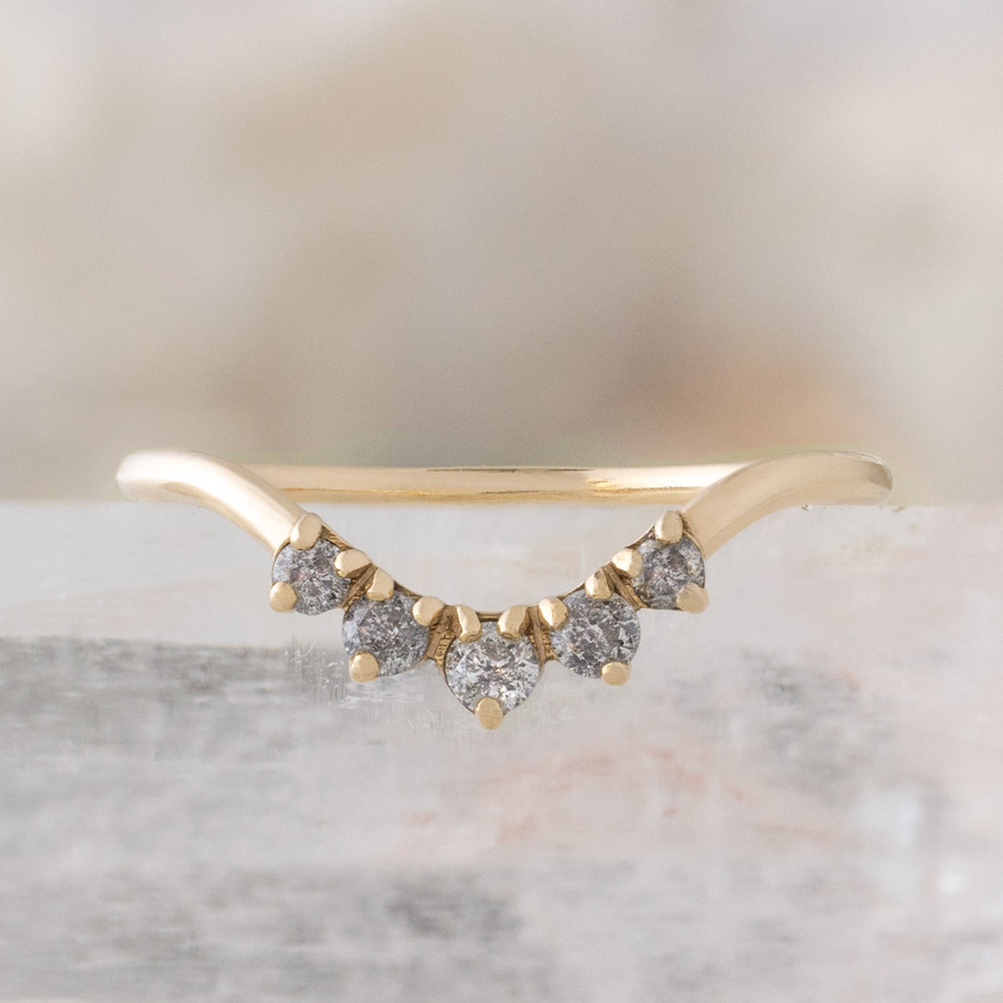 Alexis Russell Wedding Bands Round Salt and Pepper Diamond Sunburst Stacking Band | Yellow, Rose or White Gold