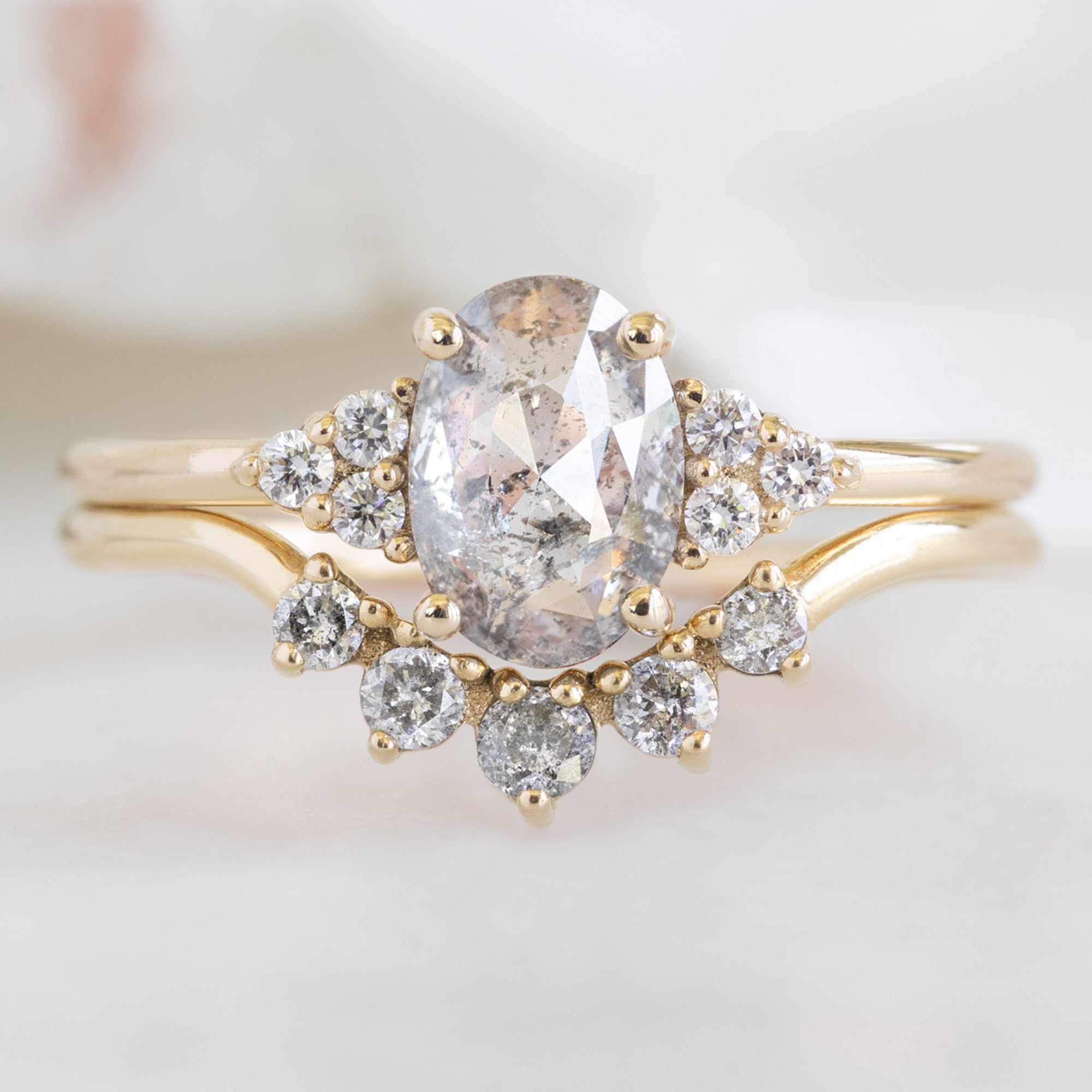 Alexis Russell Wedding Bands Round Salt and Pepper Diamond Sunburst Stacking Band | Yellow, Rose or White Gold
