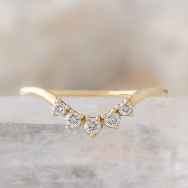 Alexis Russell Wedding Bands Round White Diamond Sunburst Stacking Band | Yellow, Rose or White Gold