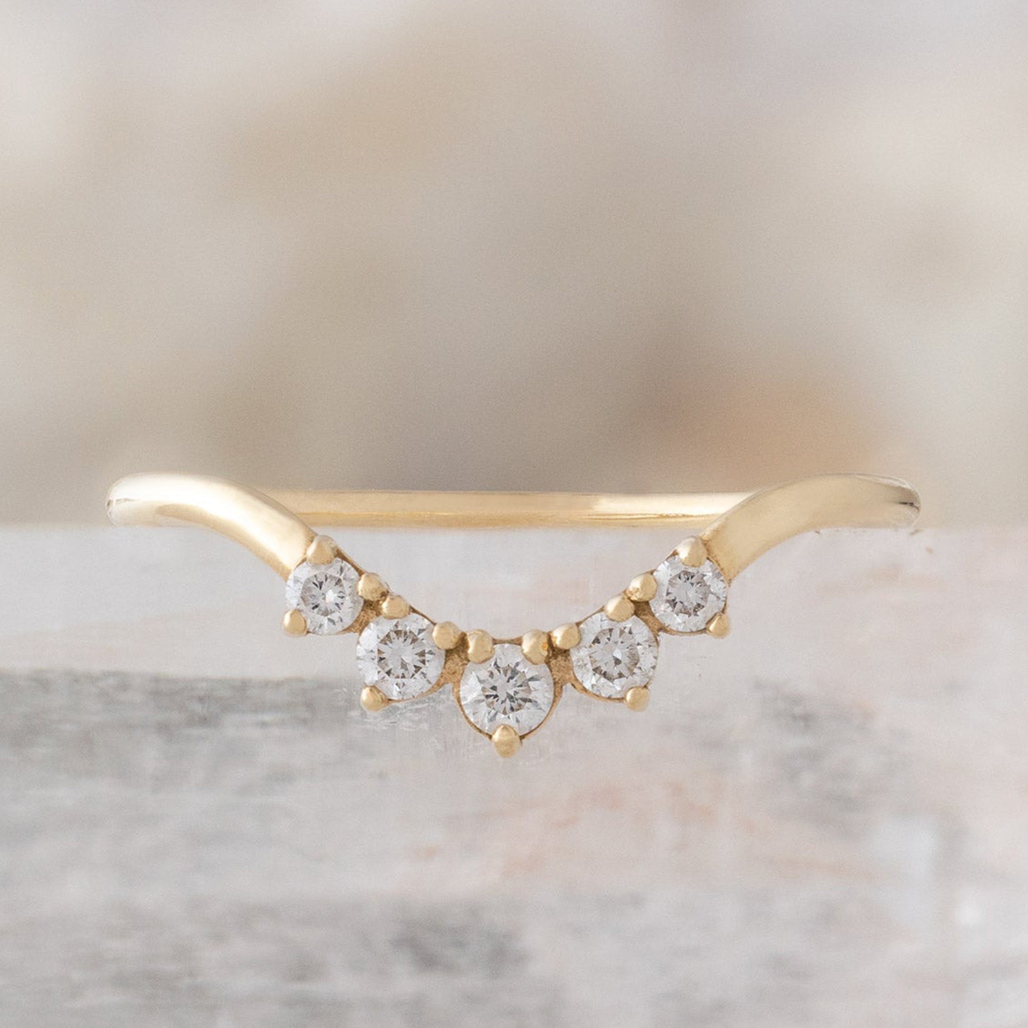 Alexis Russell Wedding Bands Round White Diamond Sunburst Stacking Band | Yellow, Rose or White Gold