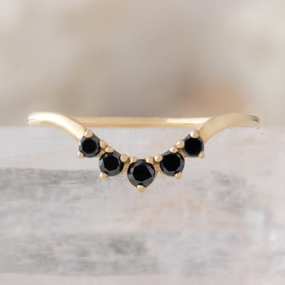 Alexis Russell Wedding Bands Round Black Diamond Sunburst Stacking Band | Yellow, Rose or White Gold