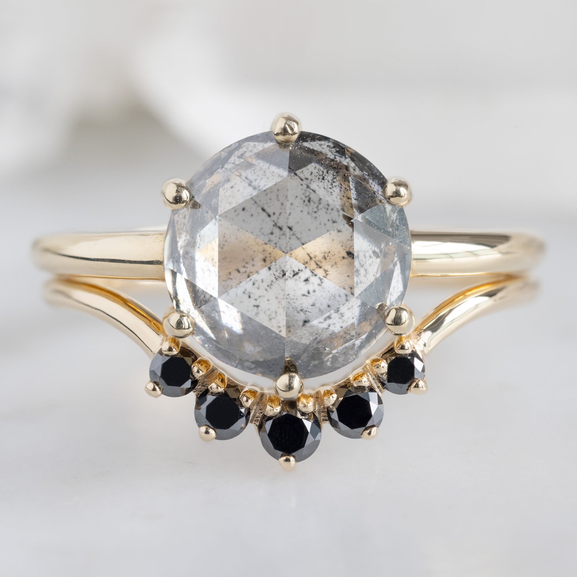 Alexis Russell Wedding Bands Round Black Diamond Sunburst Stacking Band | Yellow, Rose or White Gold
