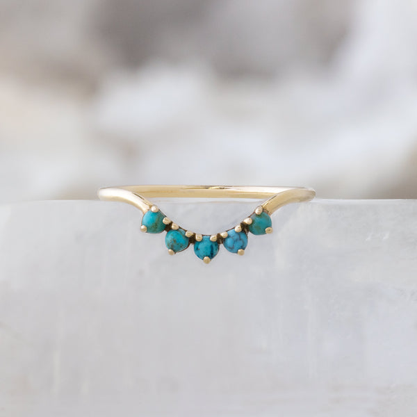 Alexis Russell Wedding Bands Round Turquoise Sunburst Stacking Band | Yellow, Rose or White Gold