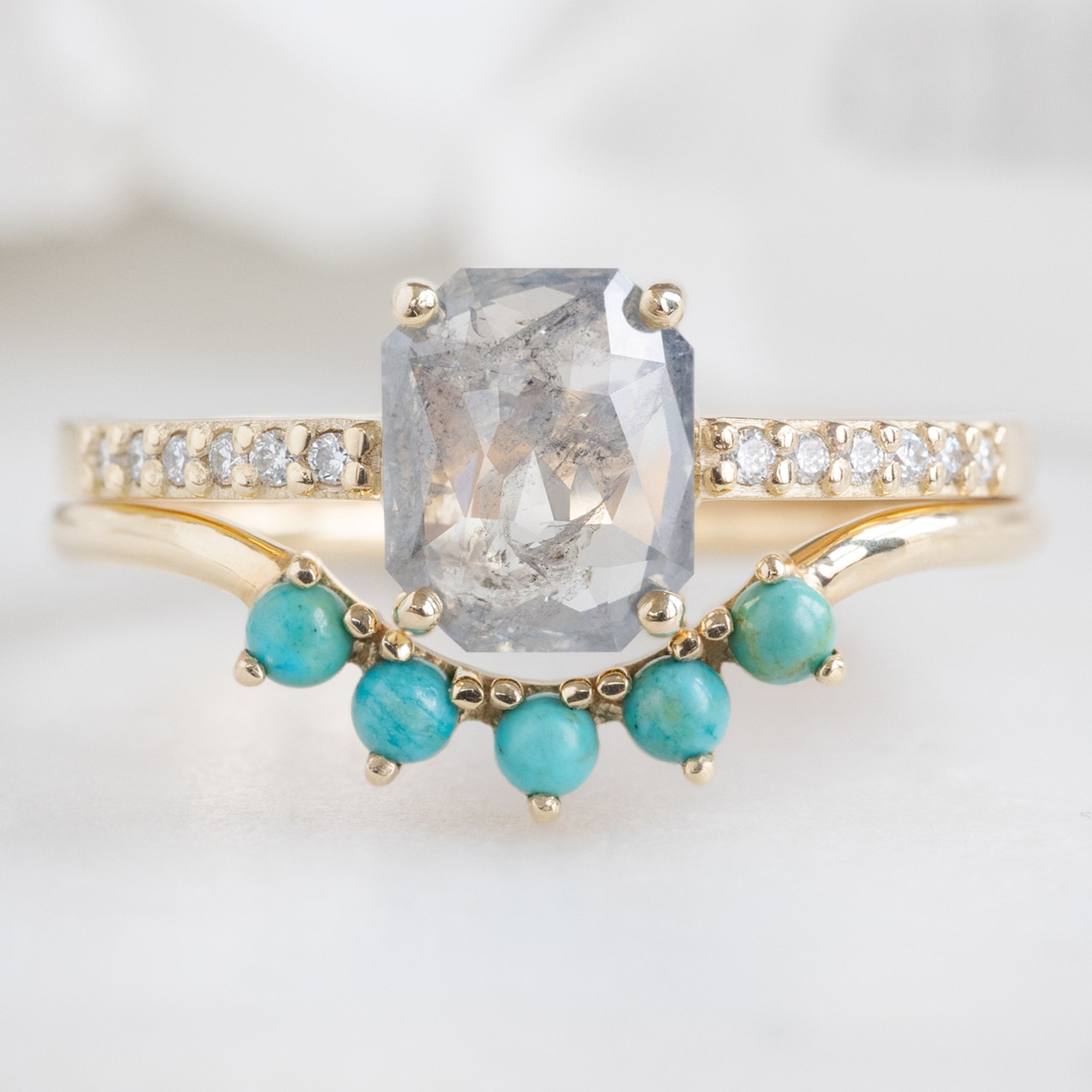 Alexis Russell Wedding Bands Round Turquoise Sunburst Stacking Band | Yellow, Rose or White Gold